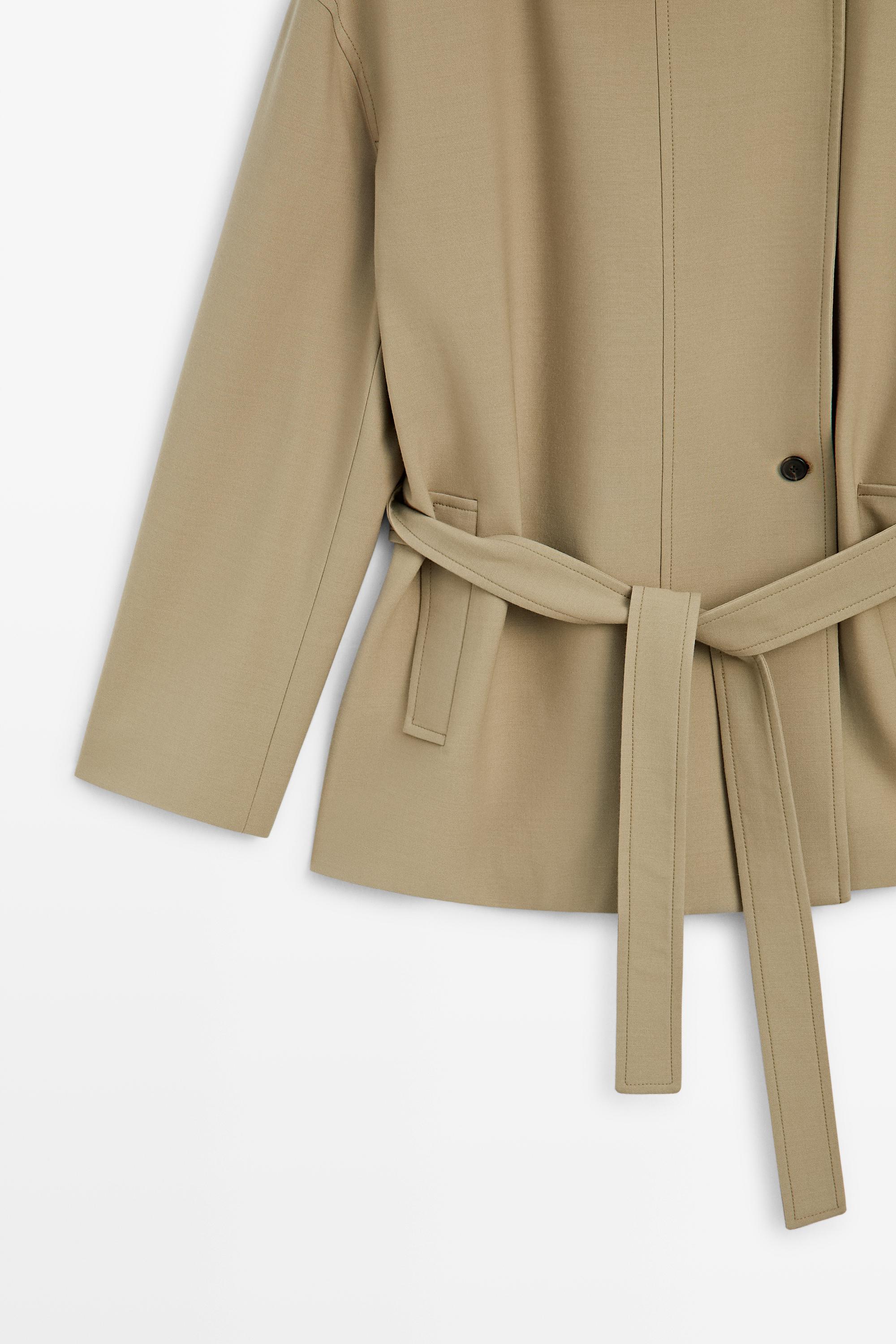 Mid-length belted trench coat — BEIGE