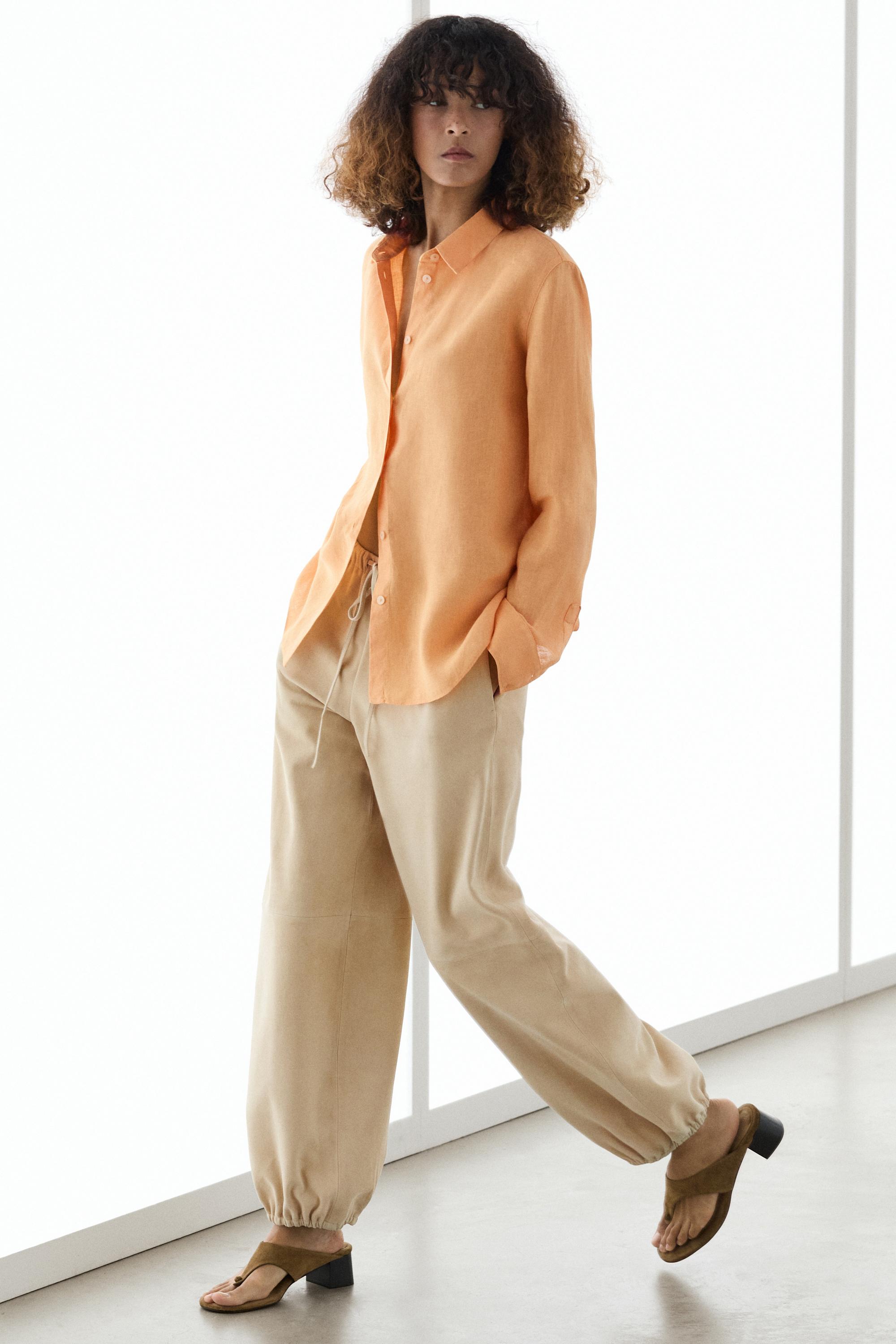 Flowing 100% linen shirt — TANGERINE