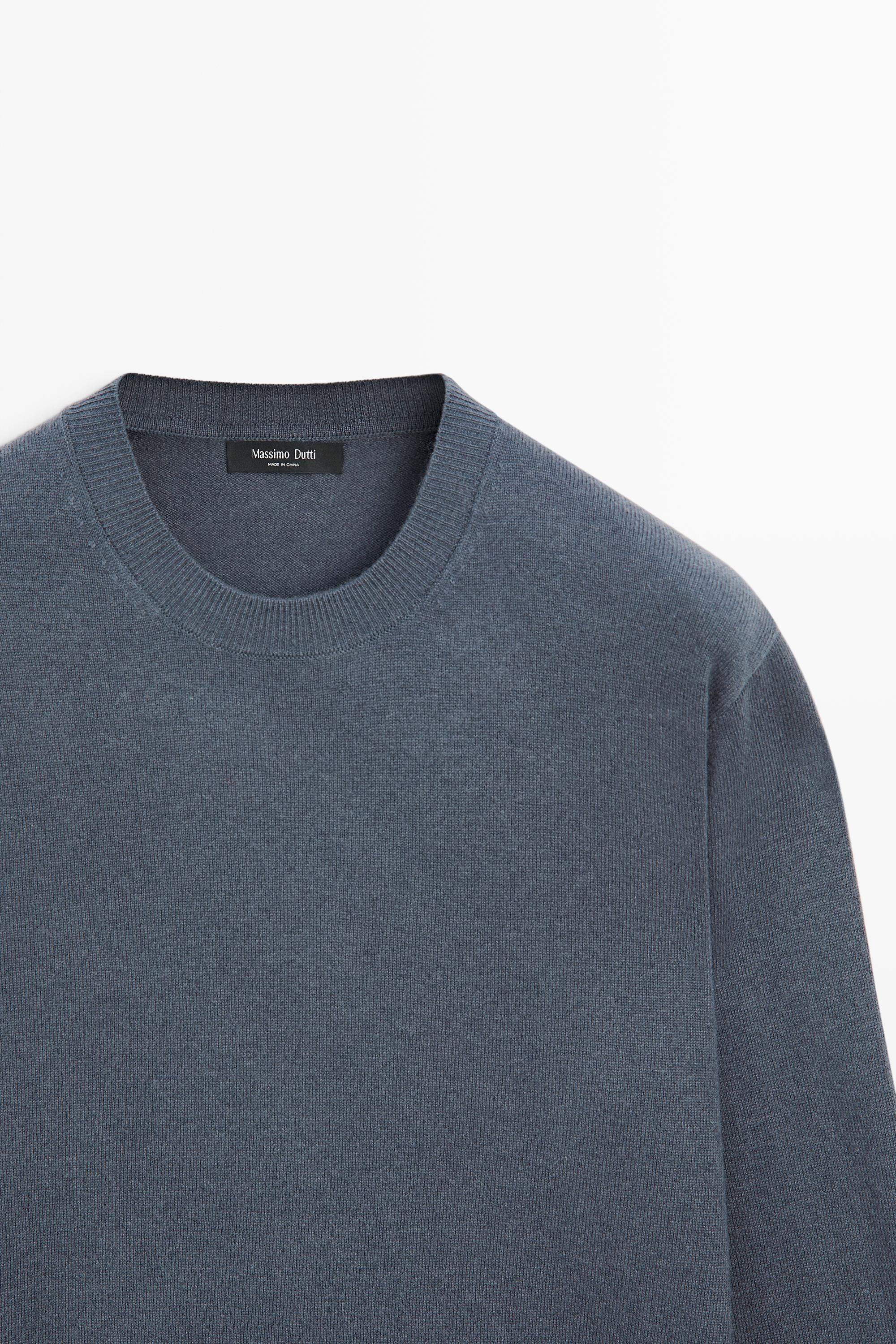 Wool blend round neck knit sweater — DARK BLUE