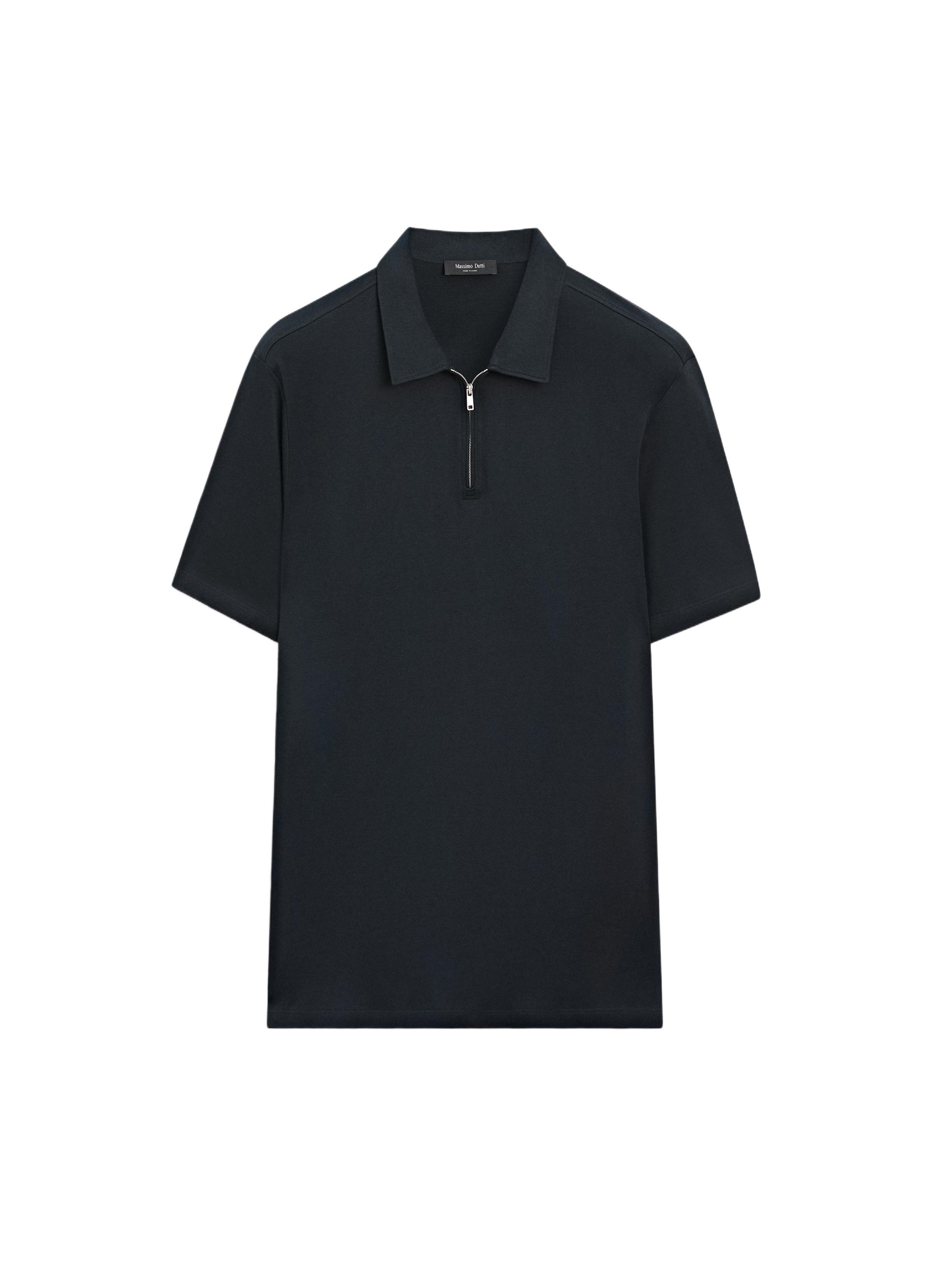 Short sleeve polo shirt with zip detail — NAVY BLUE