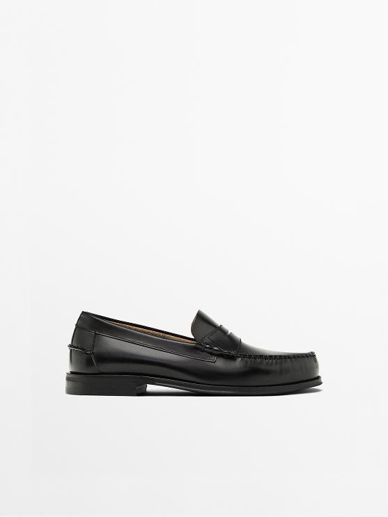 Leather loafers with penny strap — BLACK
