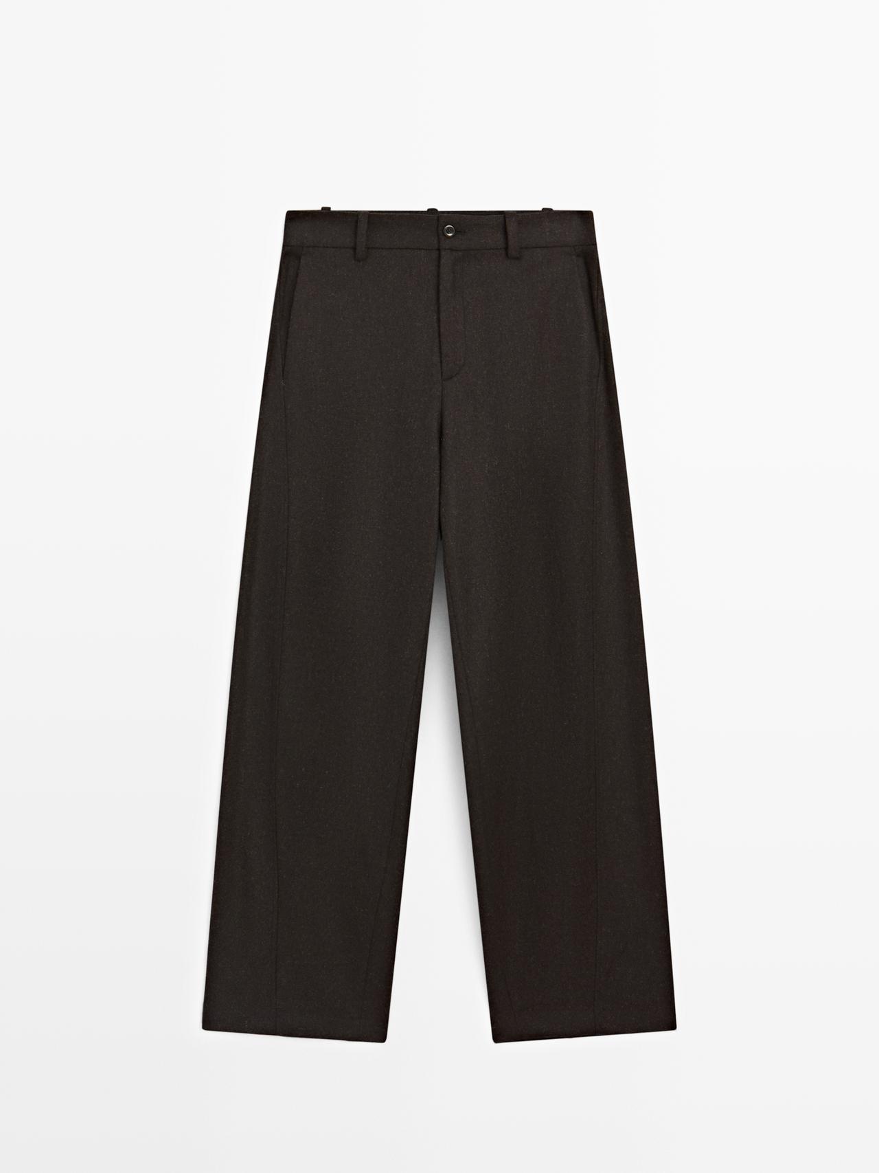 Massimo Dutti - Dame - Flannelbukser I Uldblanding - Chokolade - 40