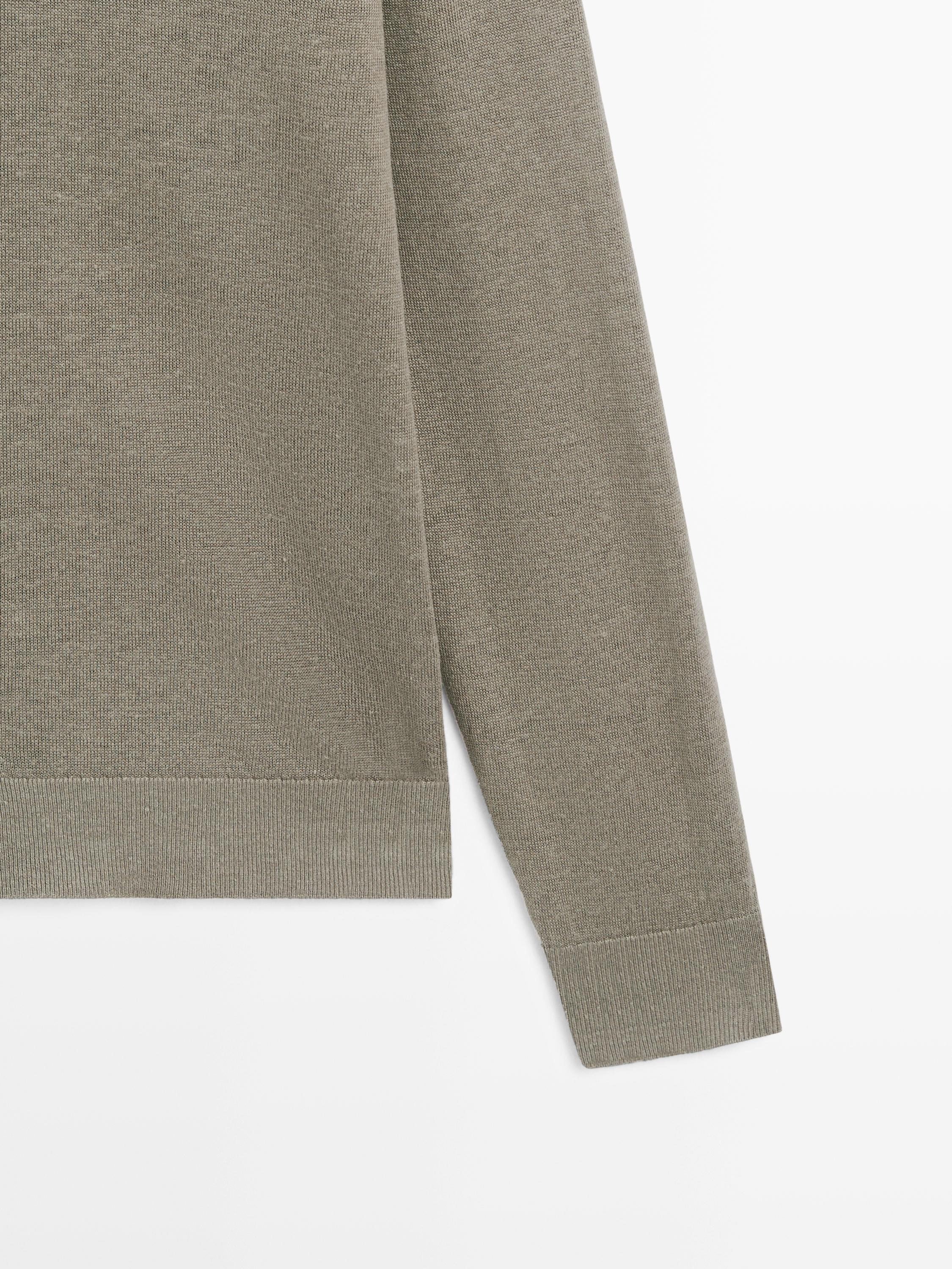 100% linen knit polo collar sweater — PALE KHAKI