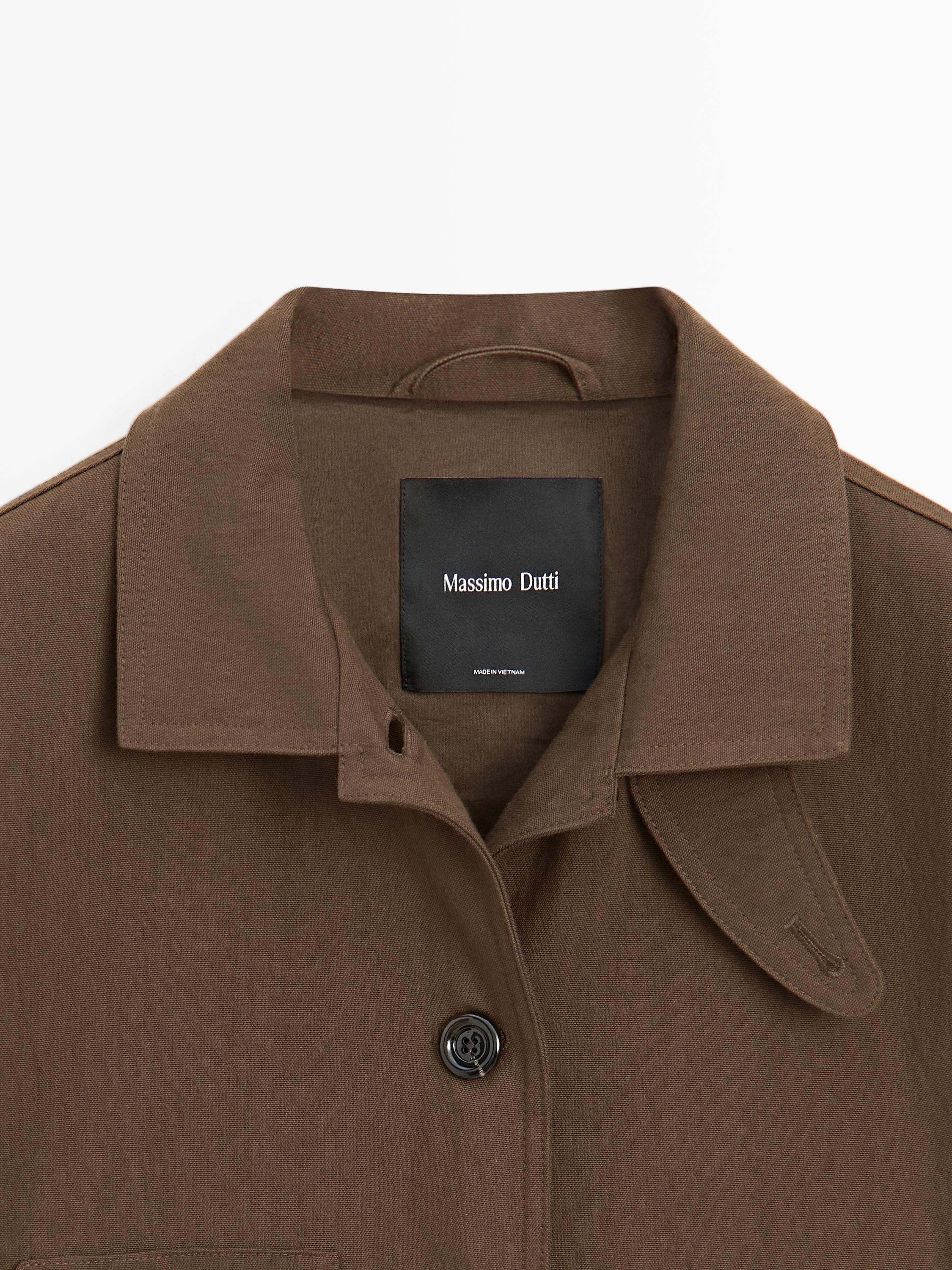 Cotton blend jacket with pockets — BROWN