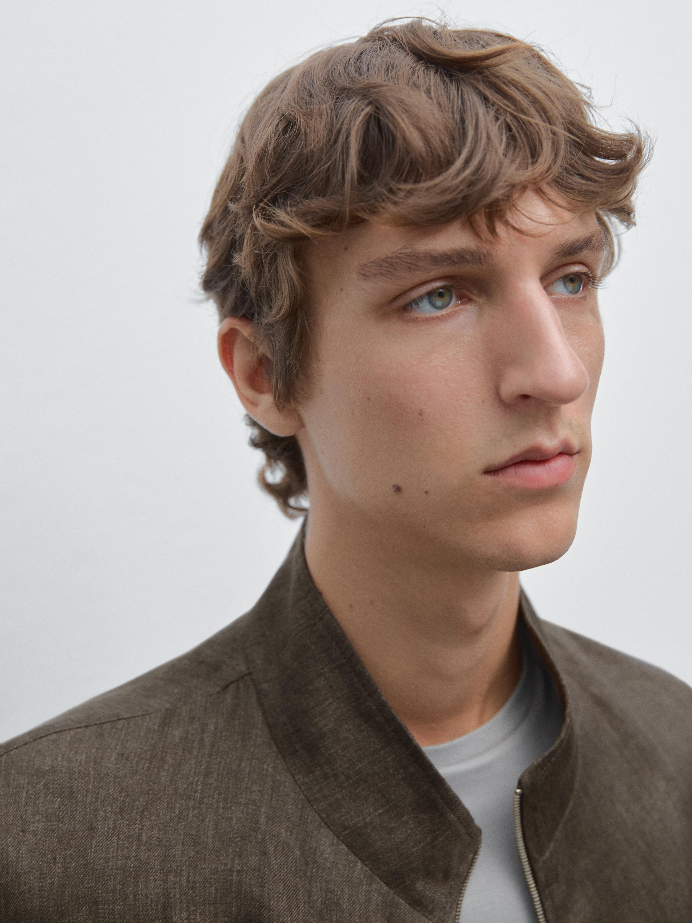 Chaqueta bomber total look lino delavé