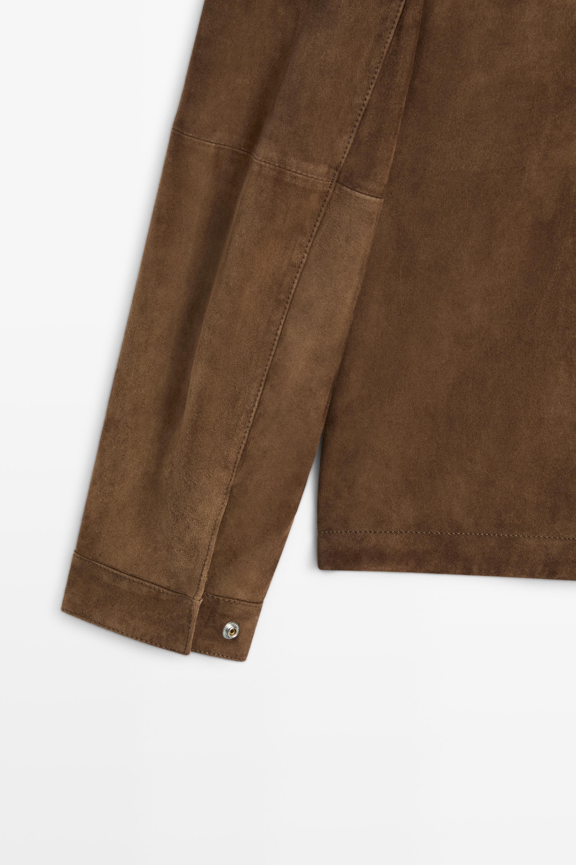Suede jacket with pocket details — BROWN