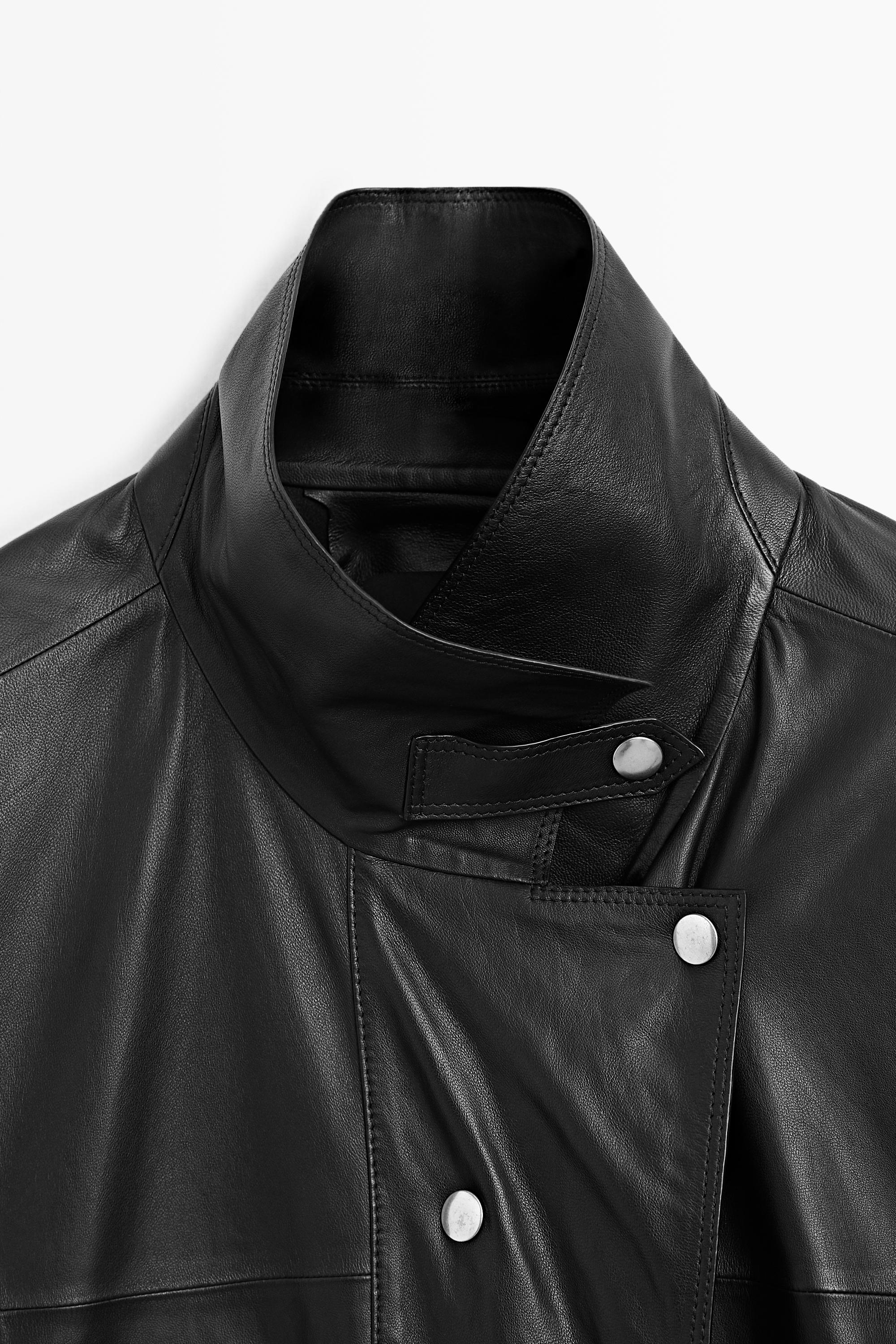Leather button-detail jacket — BLACK