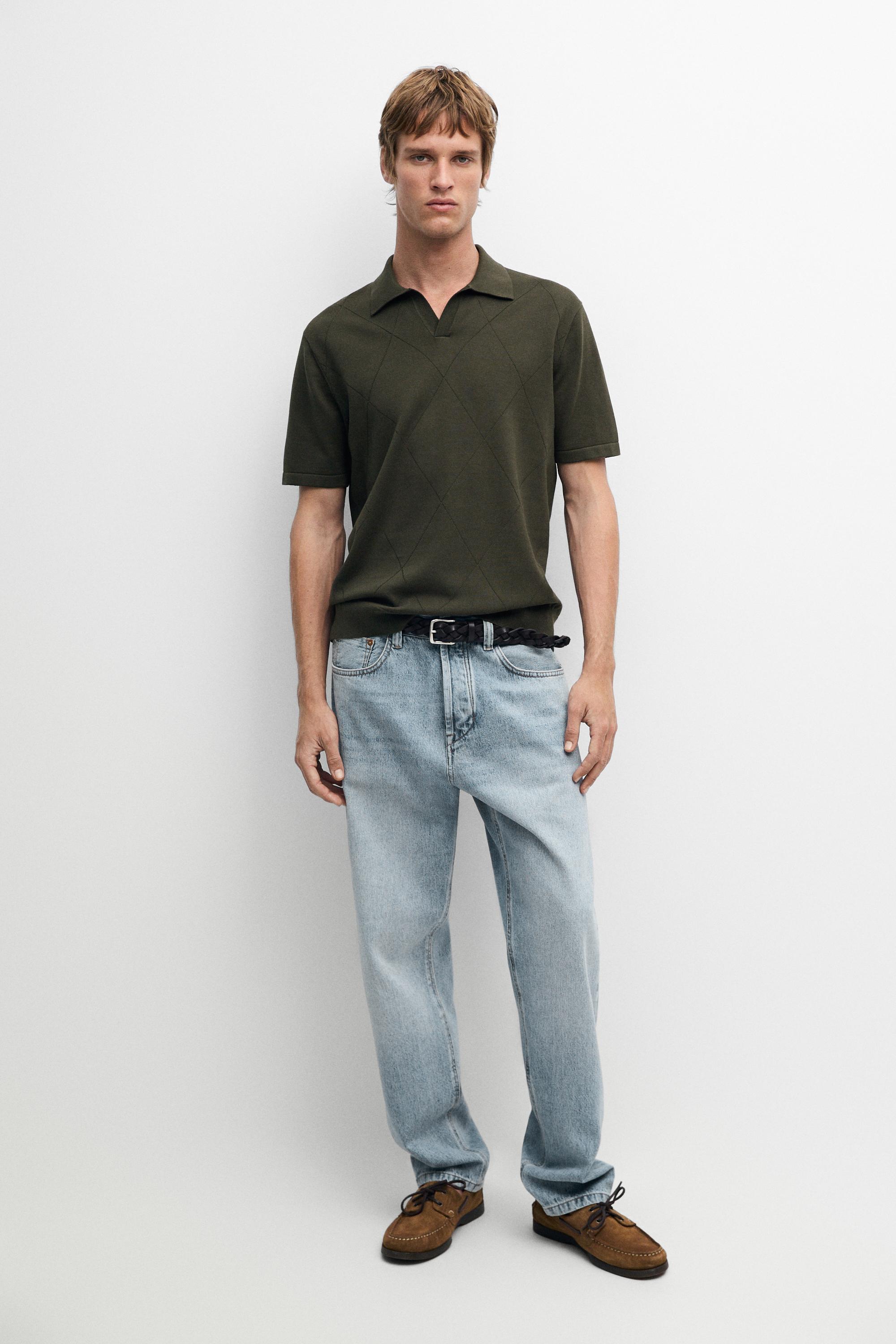 100% cotton intarsia knit polo shirt