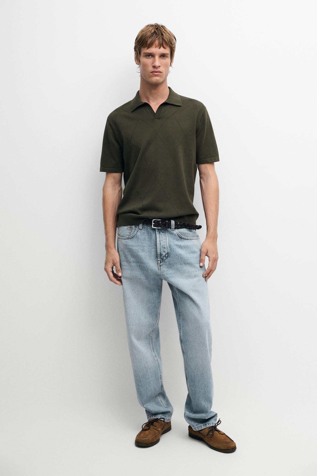 100% cotton intarsia knit polo shirt — GREEN