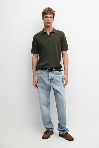 100% cotton intarsia knit polo shirt — GREEN 1