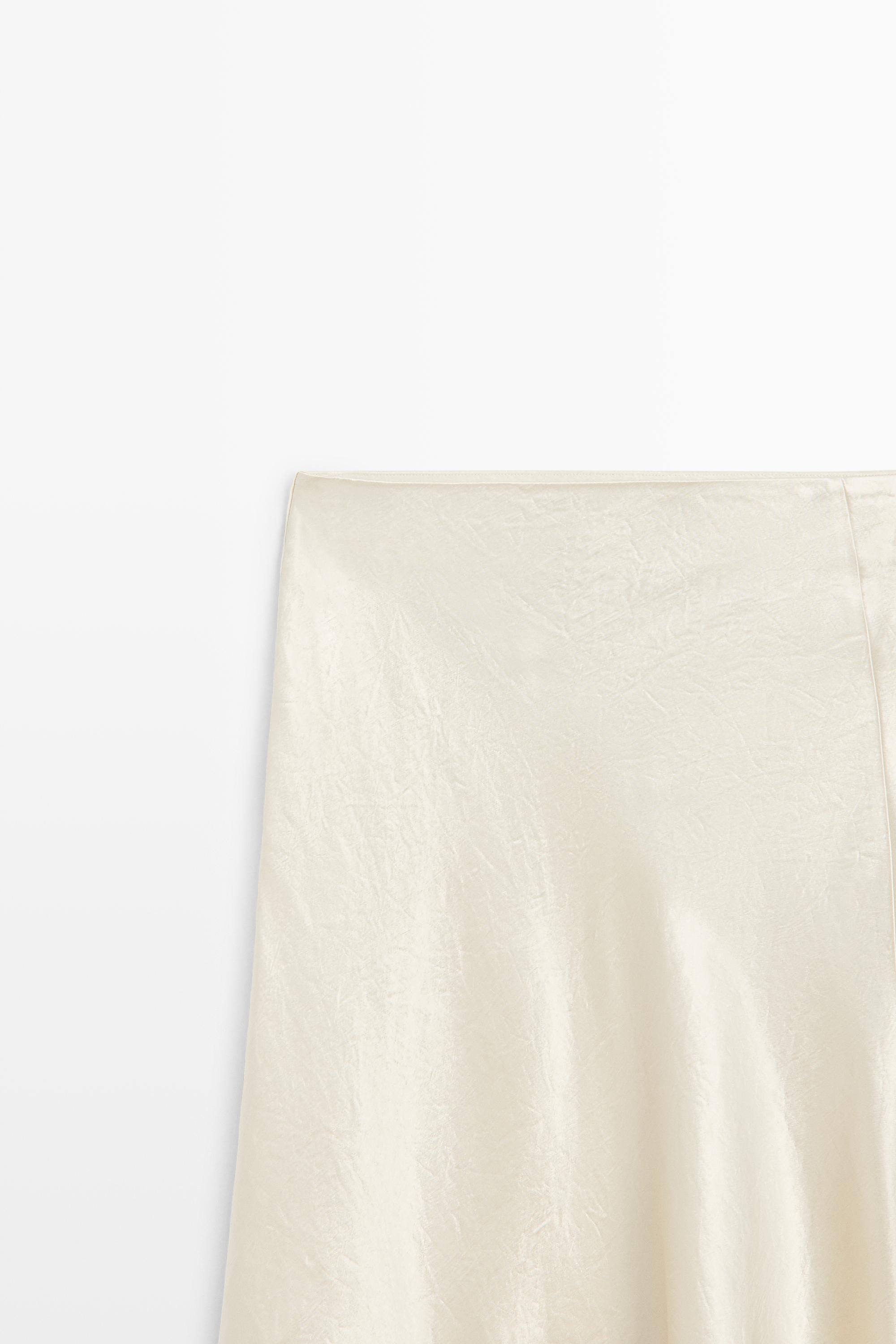 Flowing satin midi skirt - STUDIO — Beige