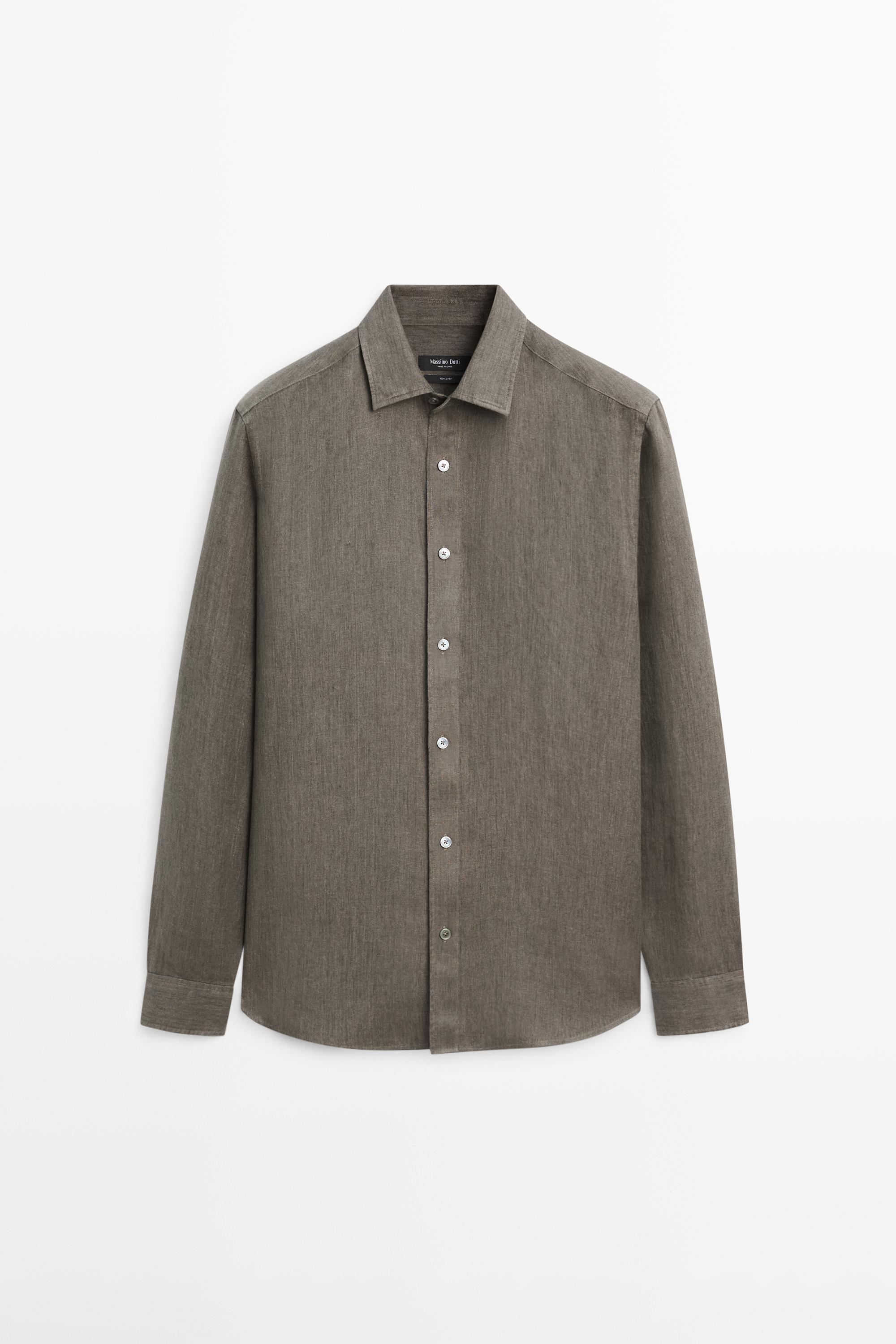 100% linen regular fit shirt — GREEN