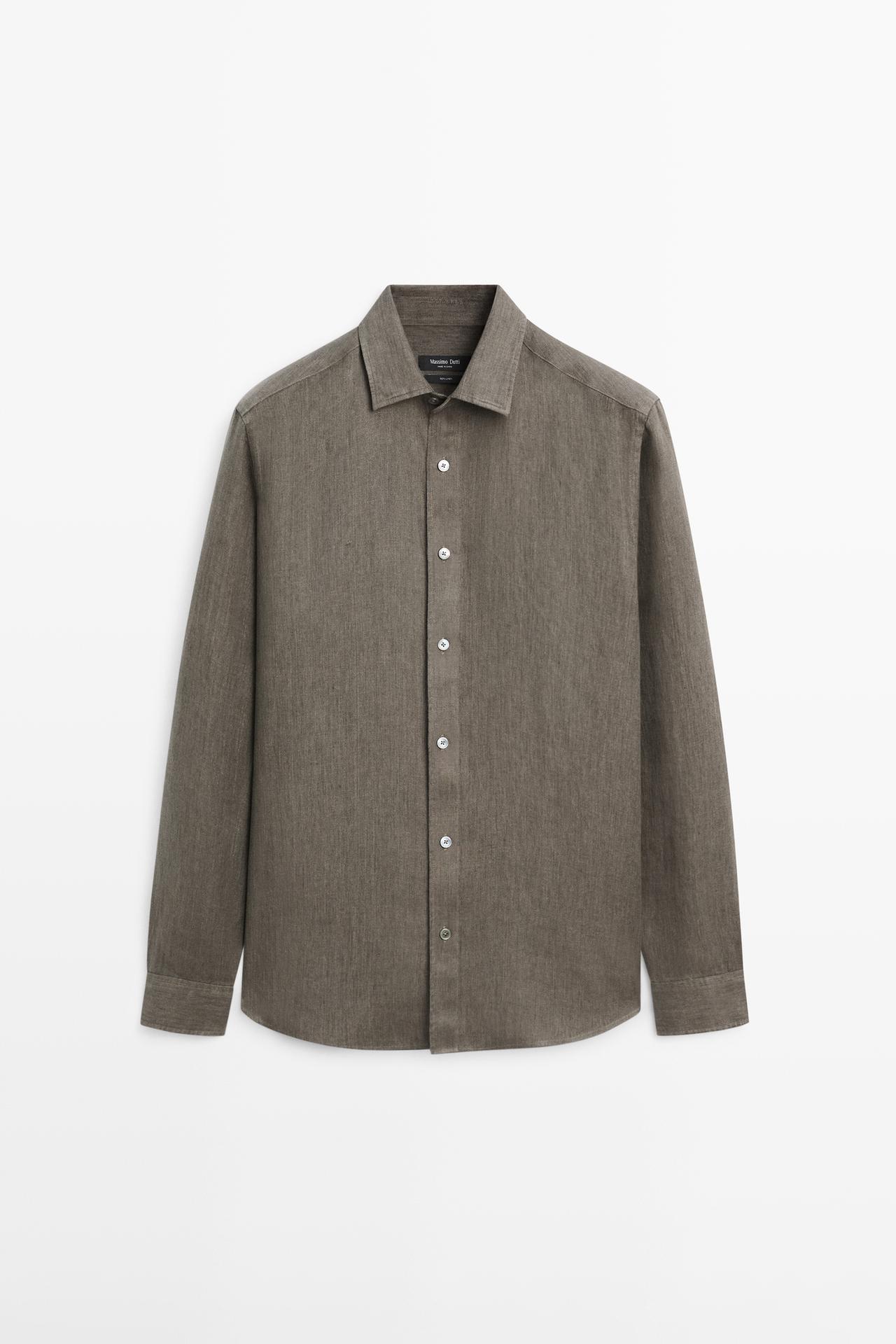 Massimo Dutti - Herre - Regular Fit Skjorte I 100 % Hør - Grøn - S