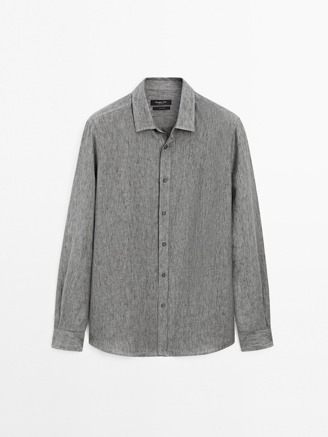 Massimo Dutti - Herre - Regular Fit Skjorte I 100 % Hør - Grå - Xl