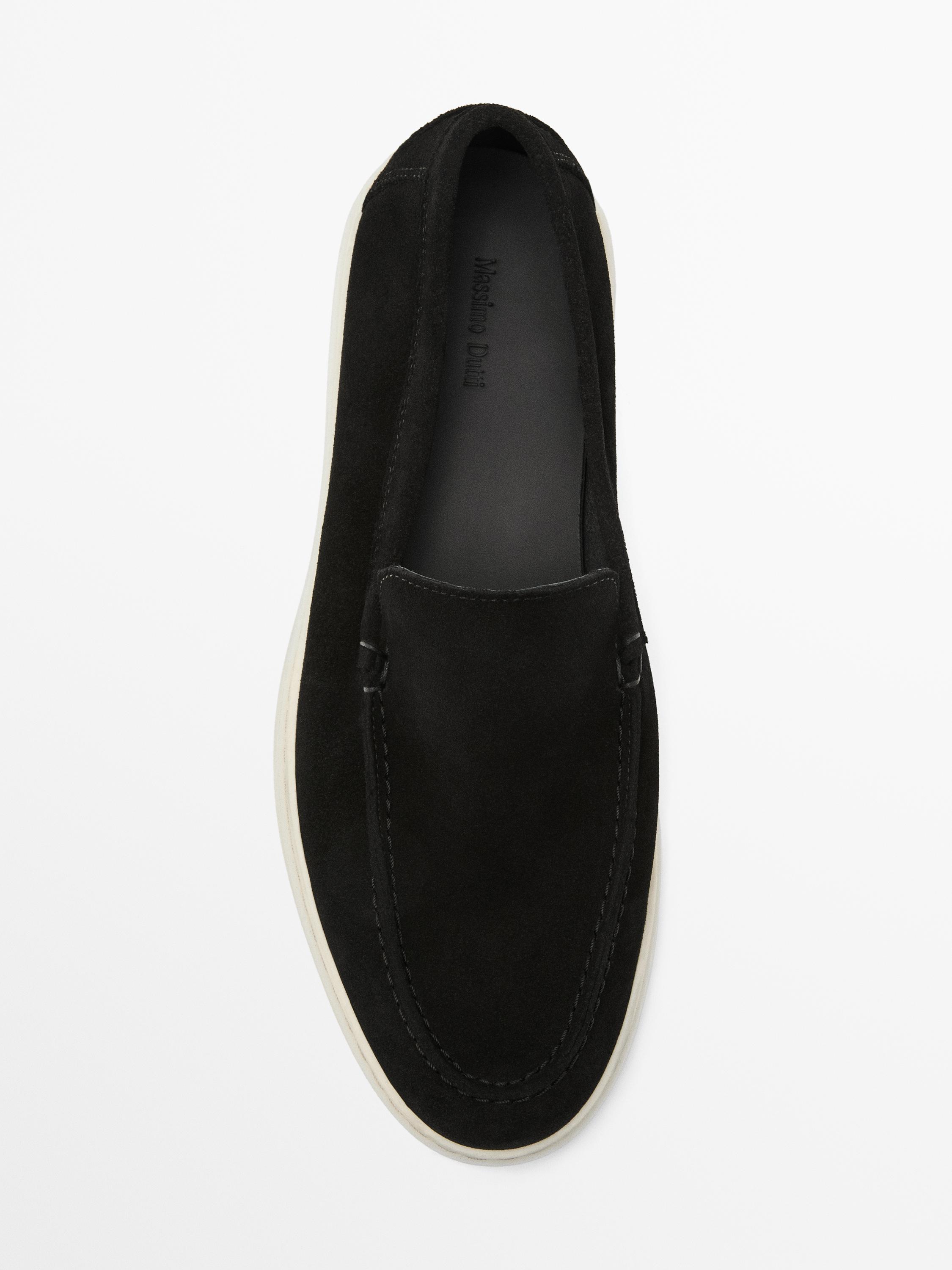 Split leather loafers — BLACK