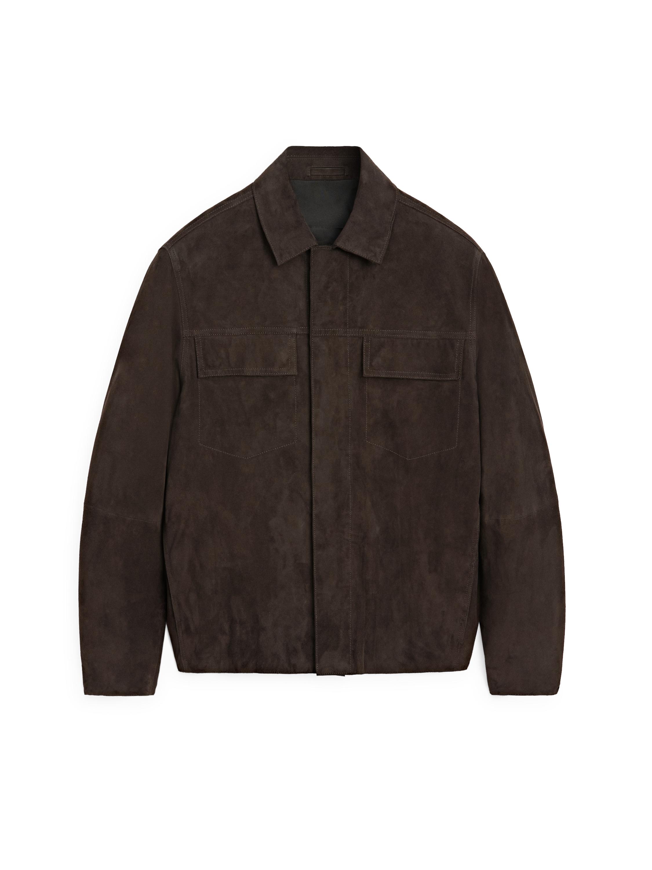 Suede leather jacket with pockets — BROWN