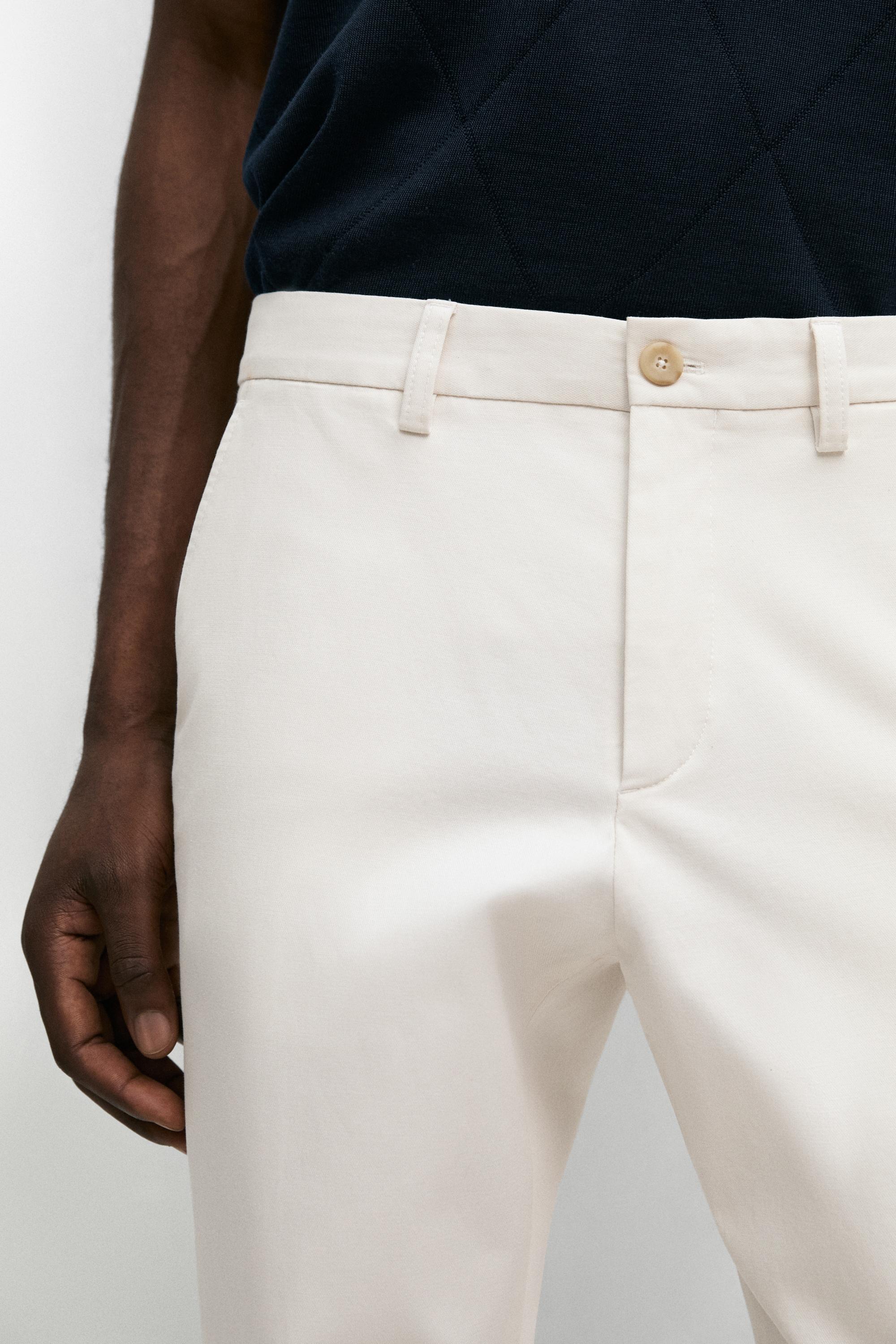 Cotton blend slim fit pants — BEIGE