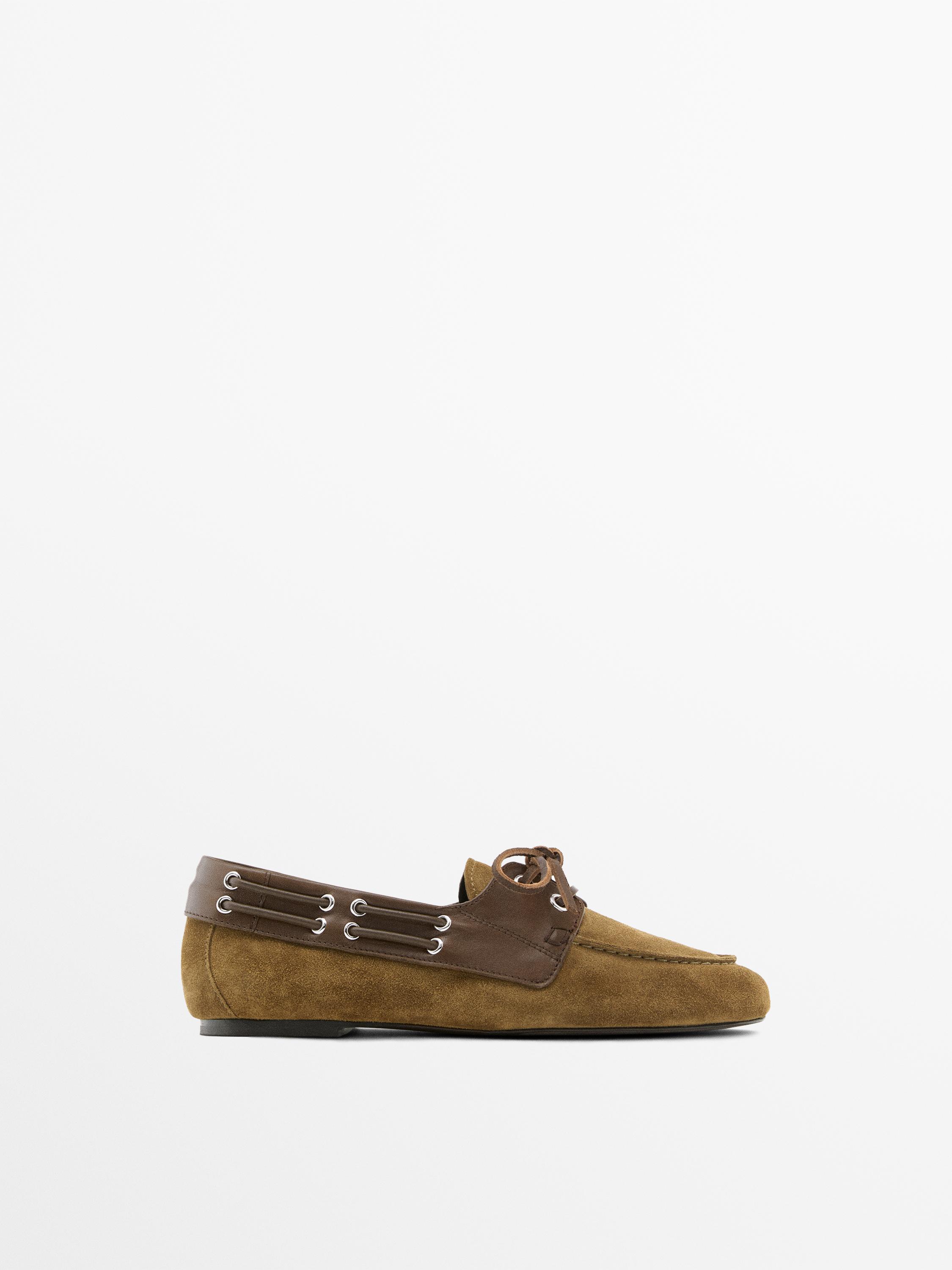 Contrast leather deck shoes — CAMEL
