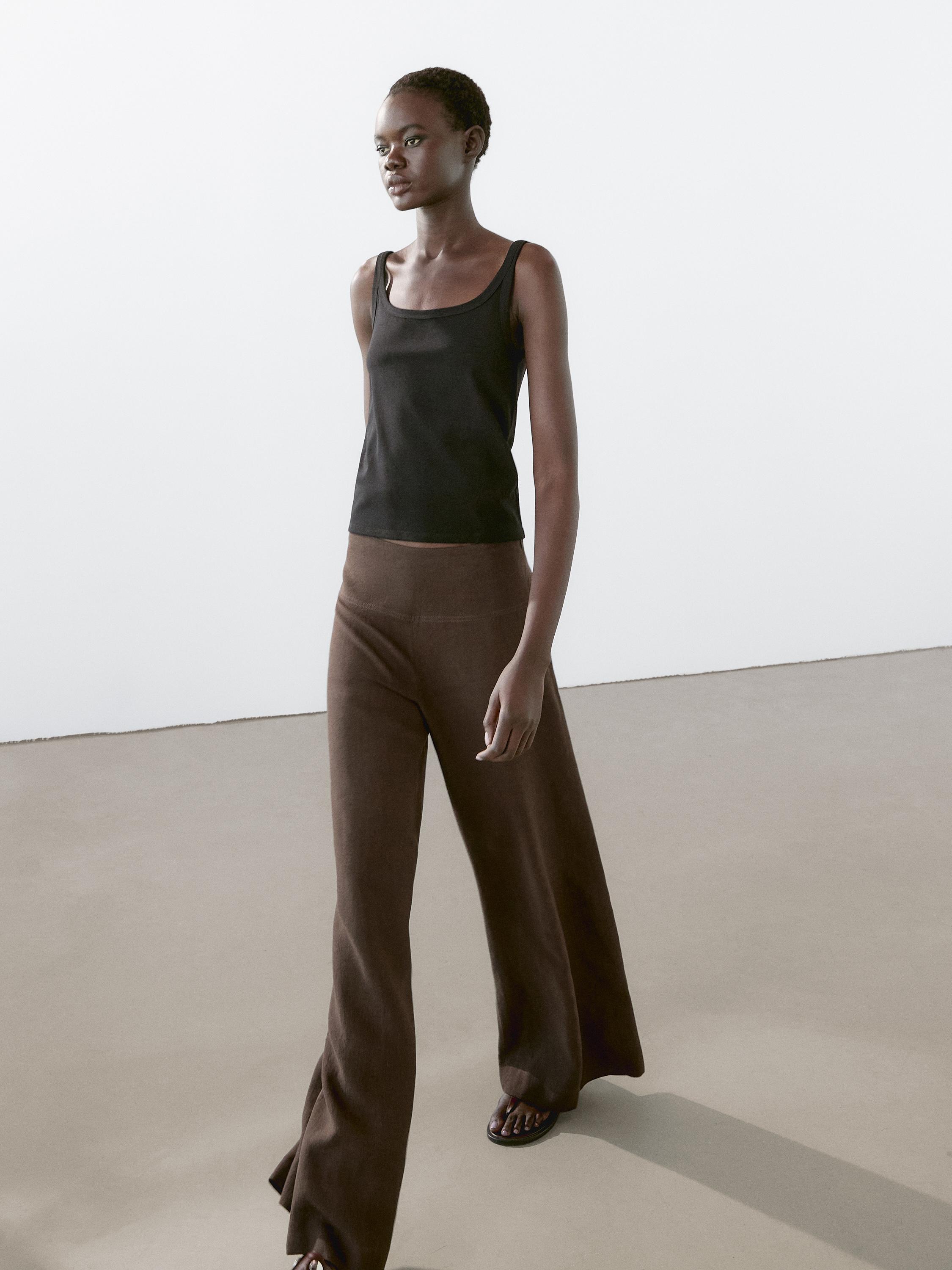★ Massimo Dutti★ High waist wide leg linen pants 05042342 High-waist wide-leg linen trousers · Brown, Burgundy, Beige