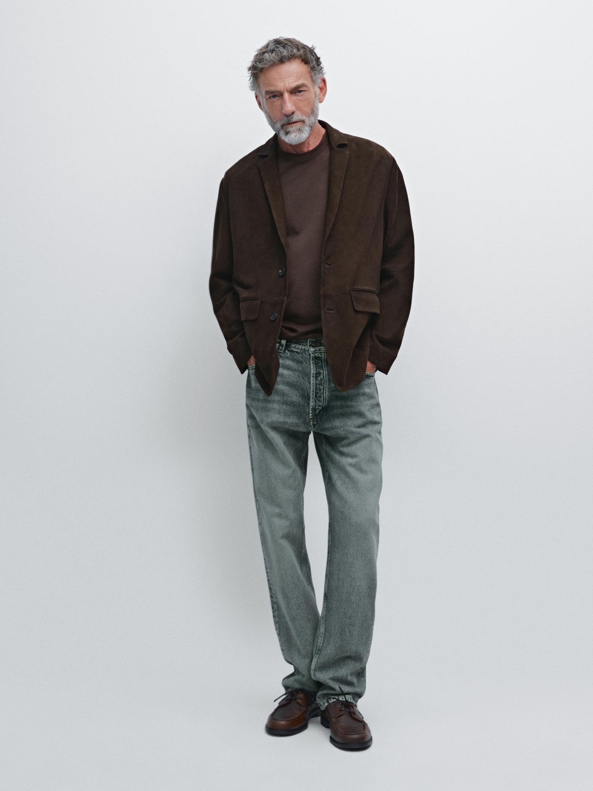 Blazer En Cuir Nubuck - Chocolat - S - Massimo Dutti - Homme