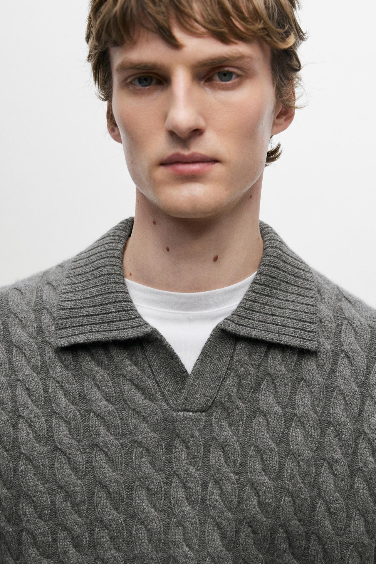 Cable-knit cashmere polo sweater — ANTHRACITE GREY