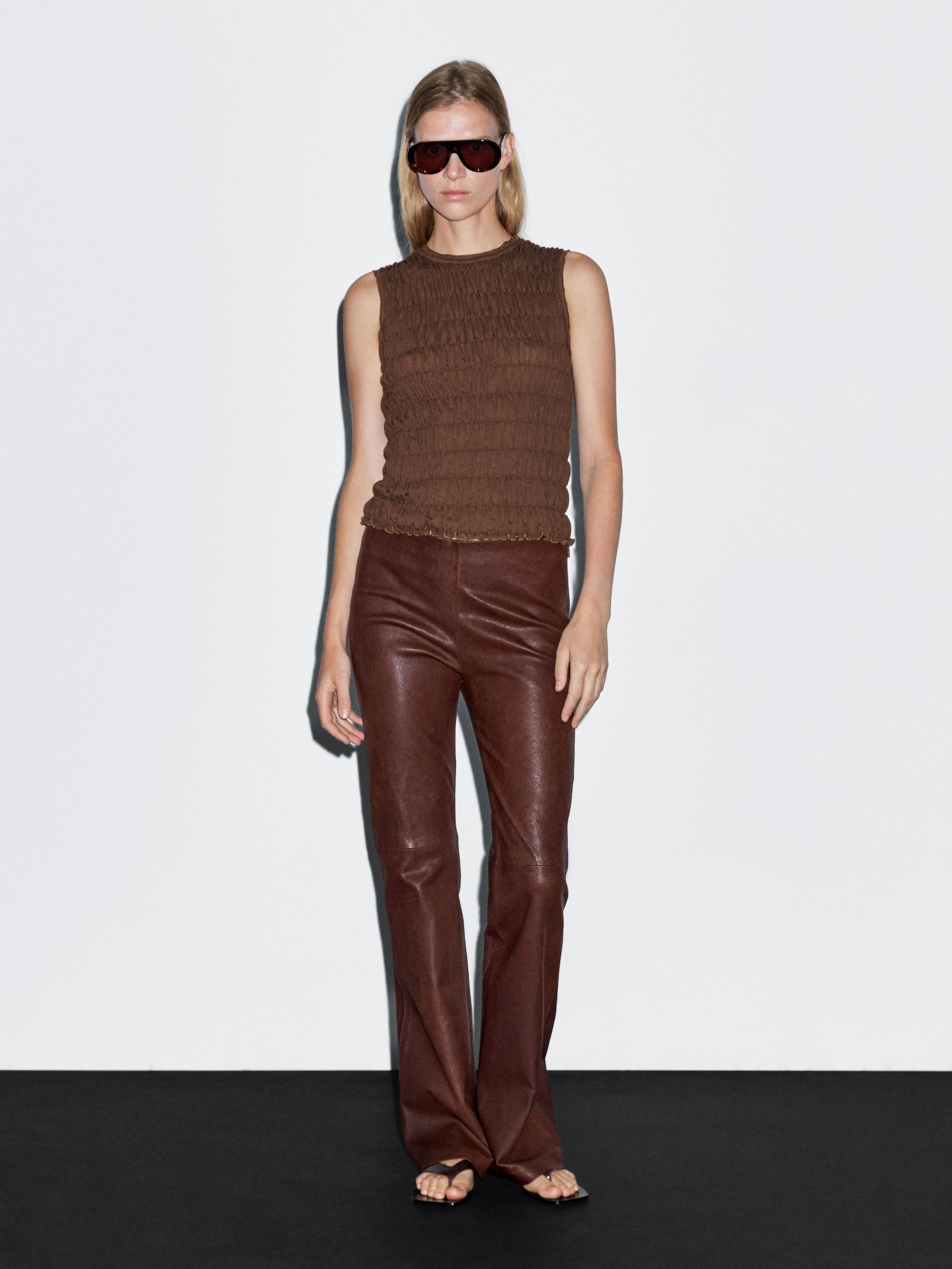 Gathered cotton blend top