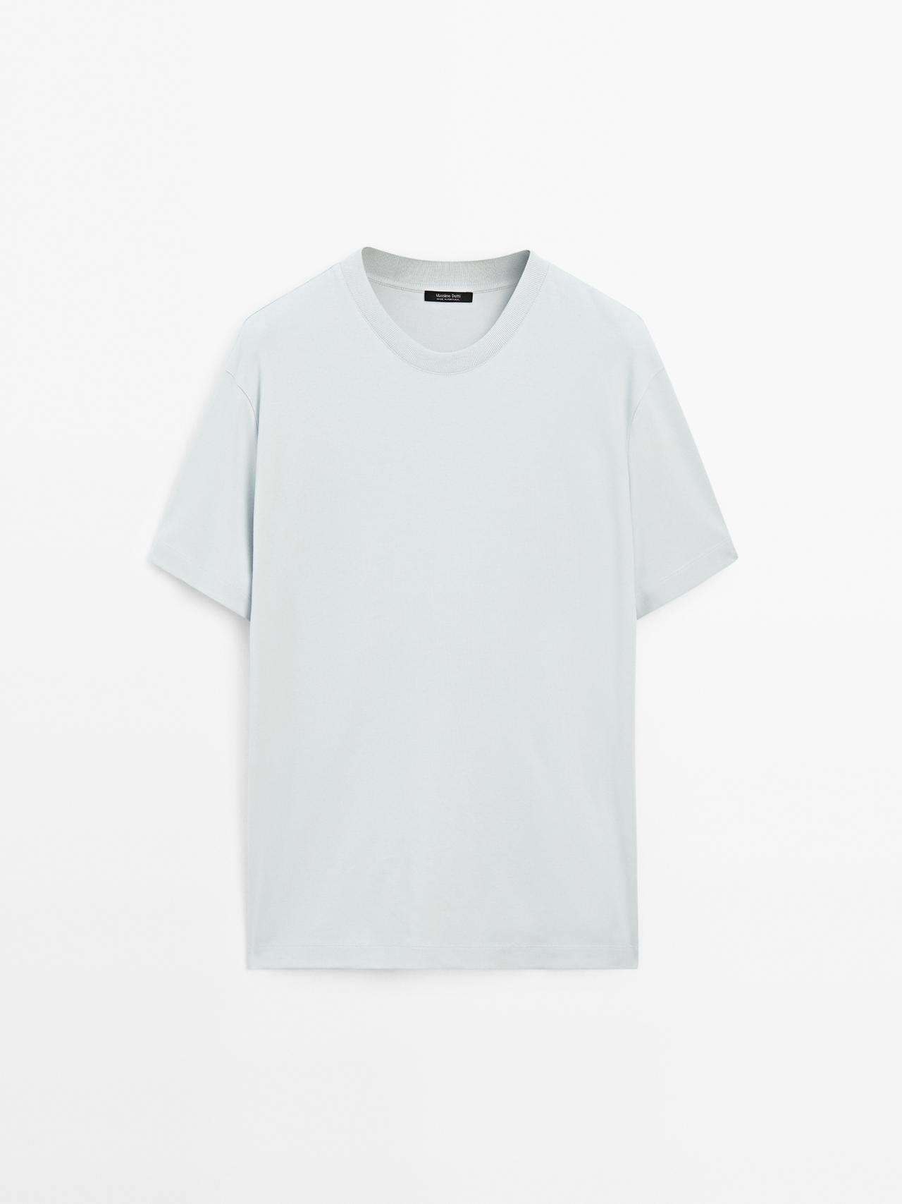 Massimo Dutti - Herre - T-Shirt I 100% Medium Weight-Bomuld - Turkisblå - M