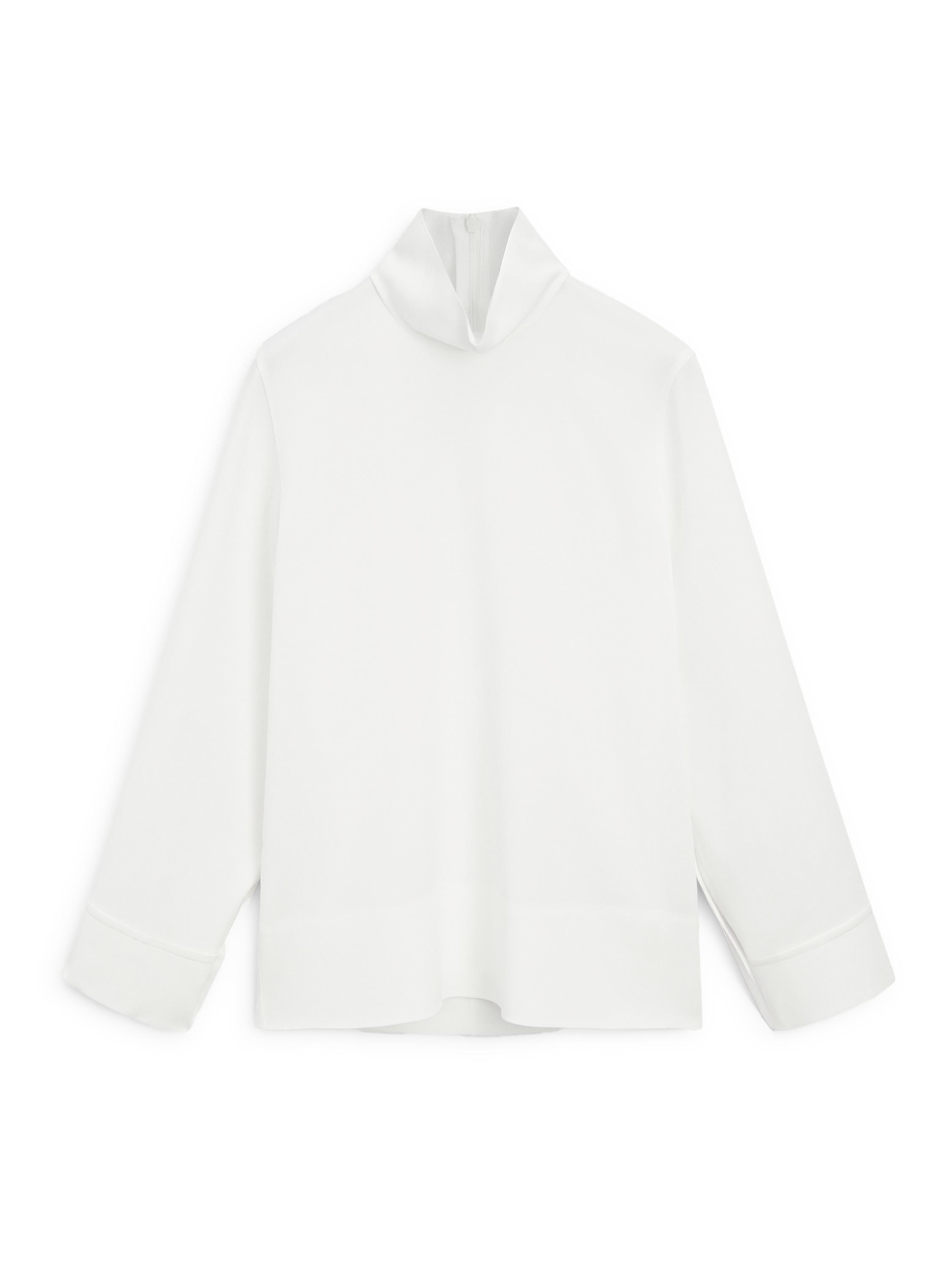 High neck blouse with hem detail — WHITE