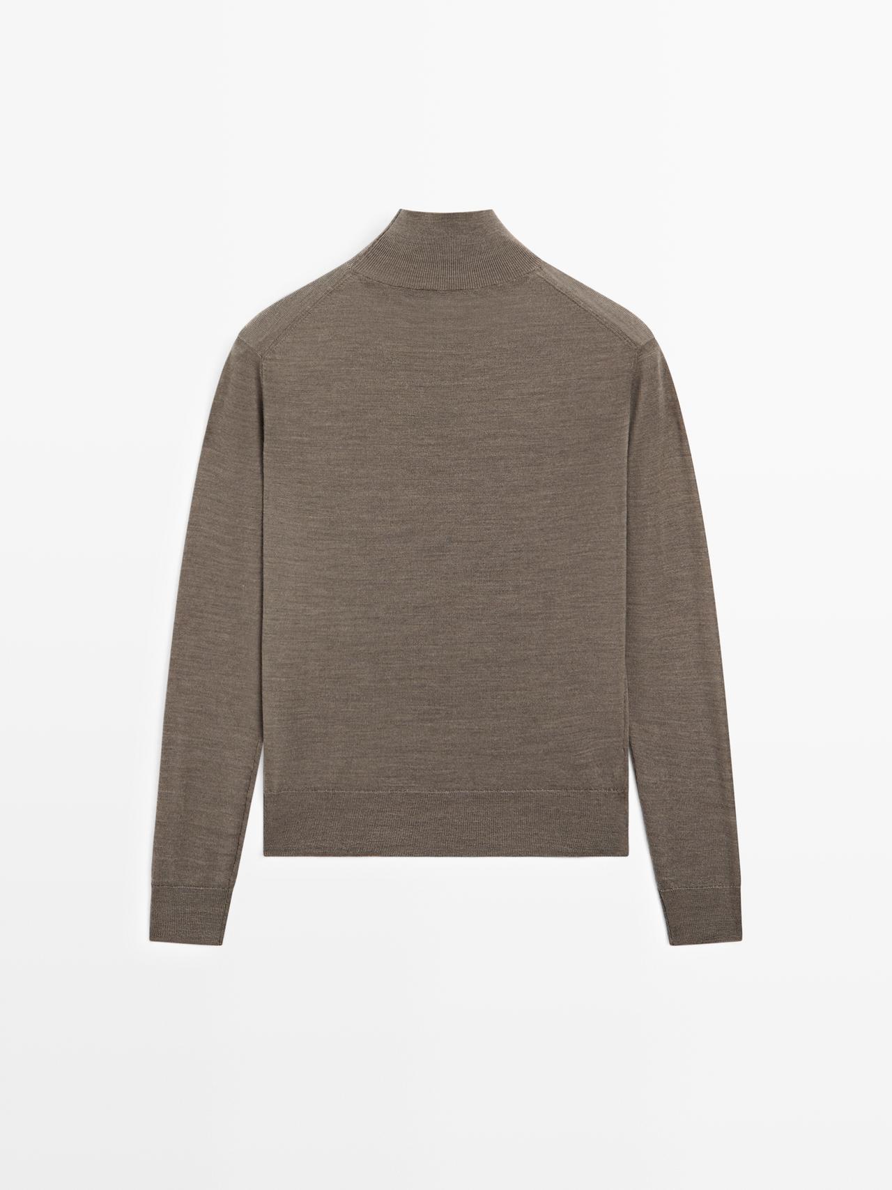 100% wool mock neck knit sweater — GREEN MARL
