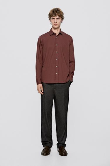 Regular fit cotton blend shirt - LIMITED EDITION — DARK MAROON 1