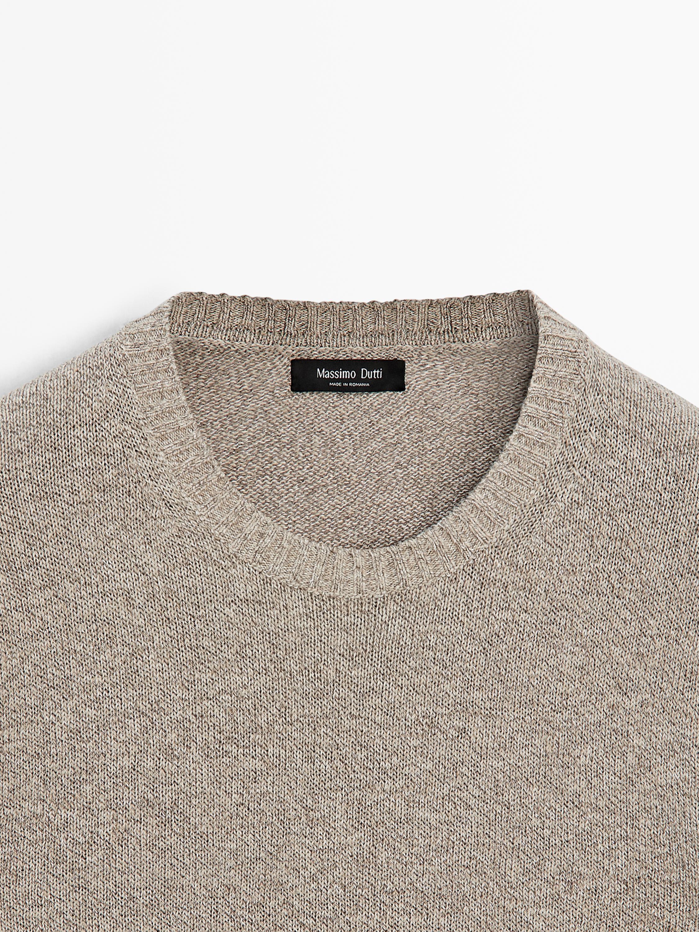Cotton and linen mouliné knit sweater — BEIGE MARL