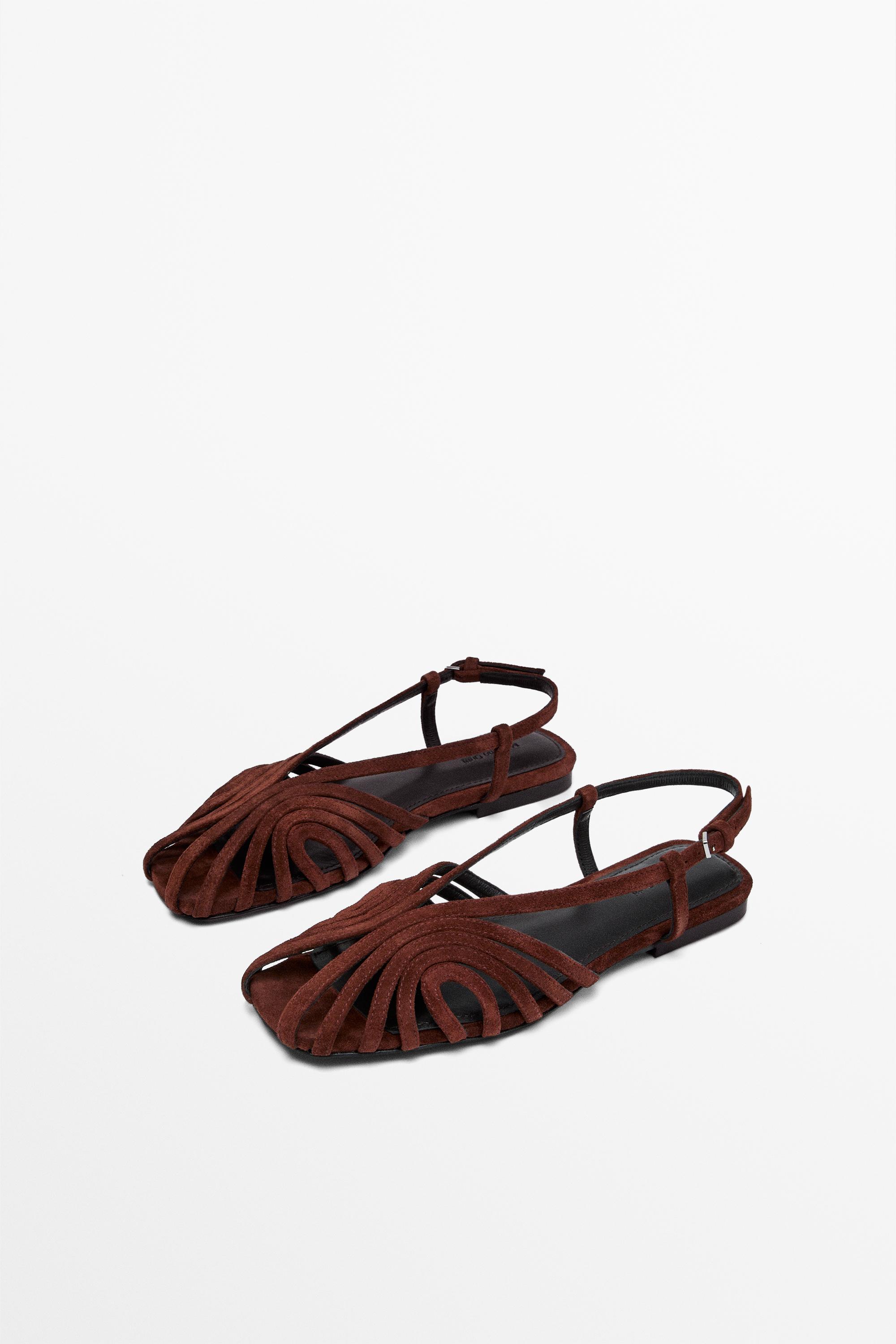 Split suede leather cage sandals