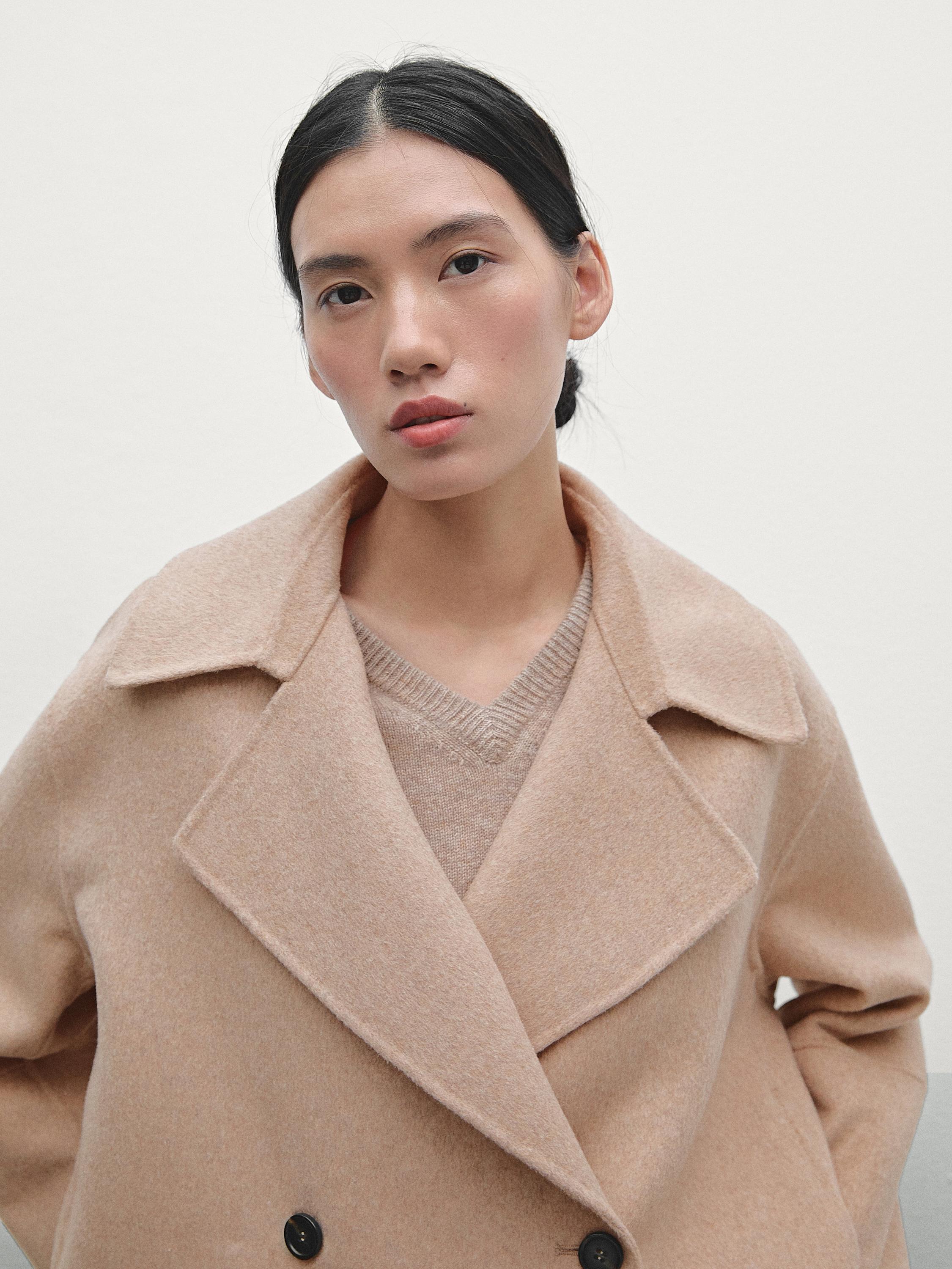 Long Wool Coat Massimo Dutti Camel Coat Women's Cropped Wool