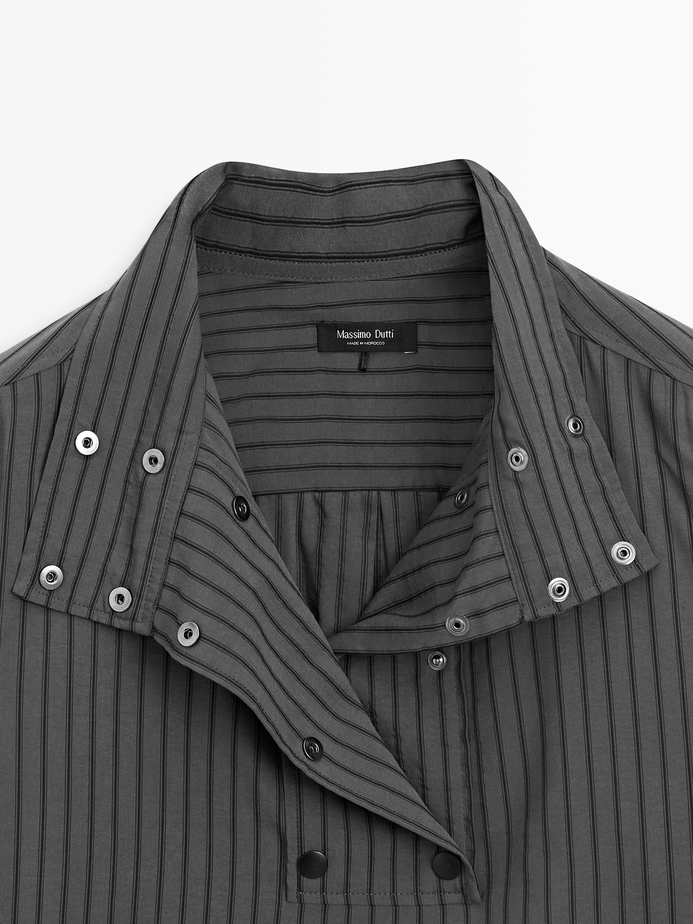 Striped flowing shirt with collar detail — GREY