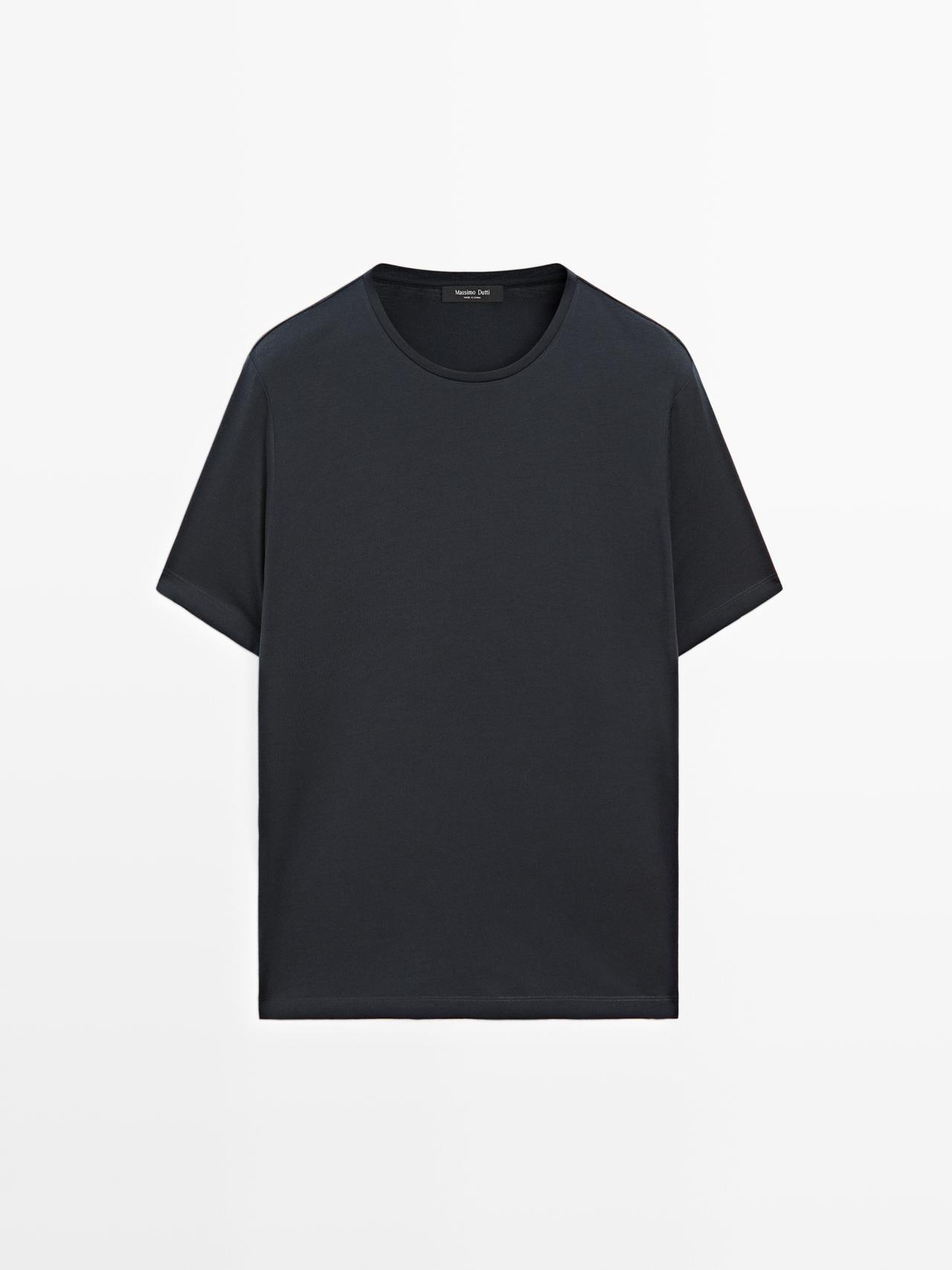 Massimo Dutti - Herre - Kortærmet T-Shirt I Uldblanding - Marineblå - S