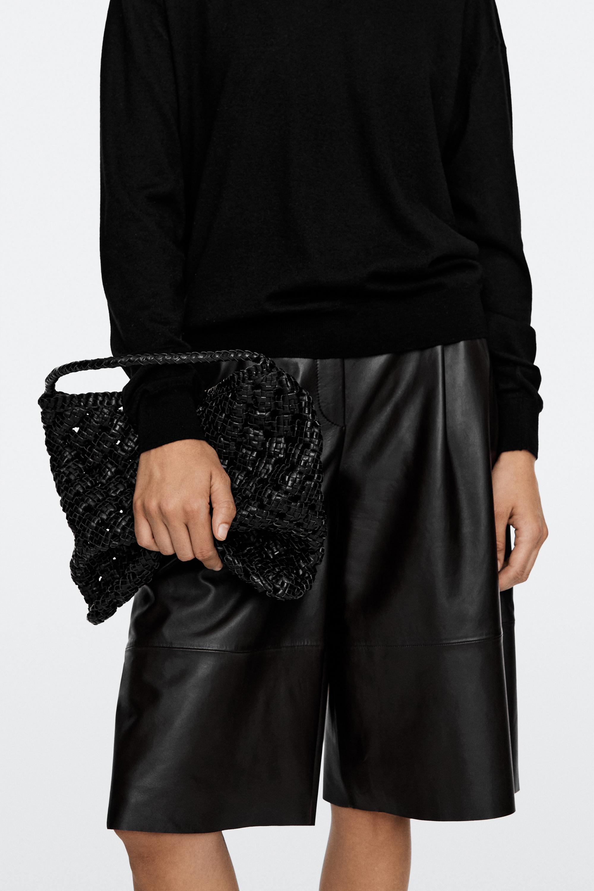 Medium braided nappa leather bag — BLACK