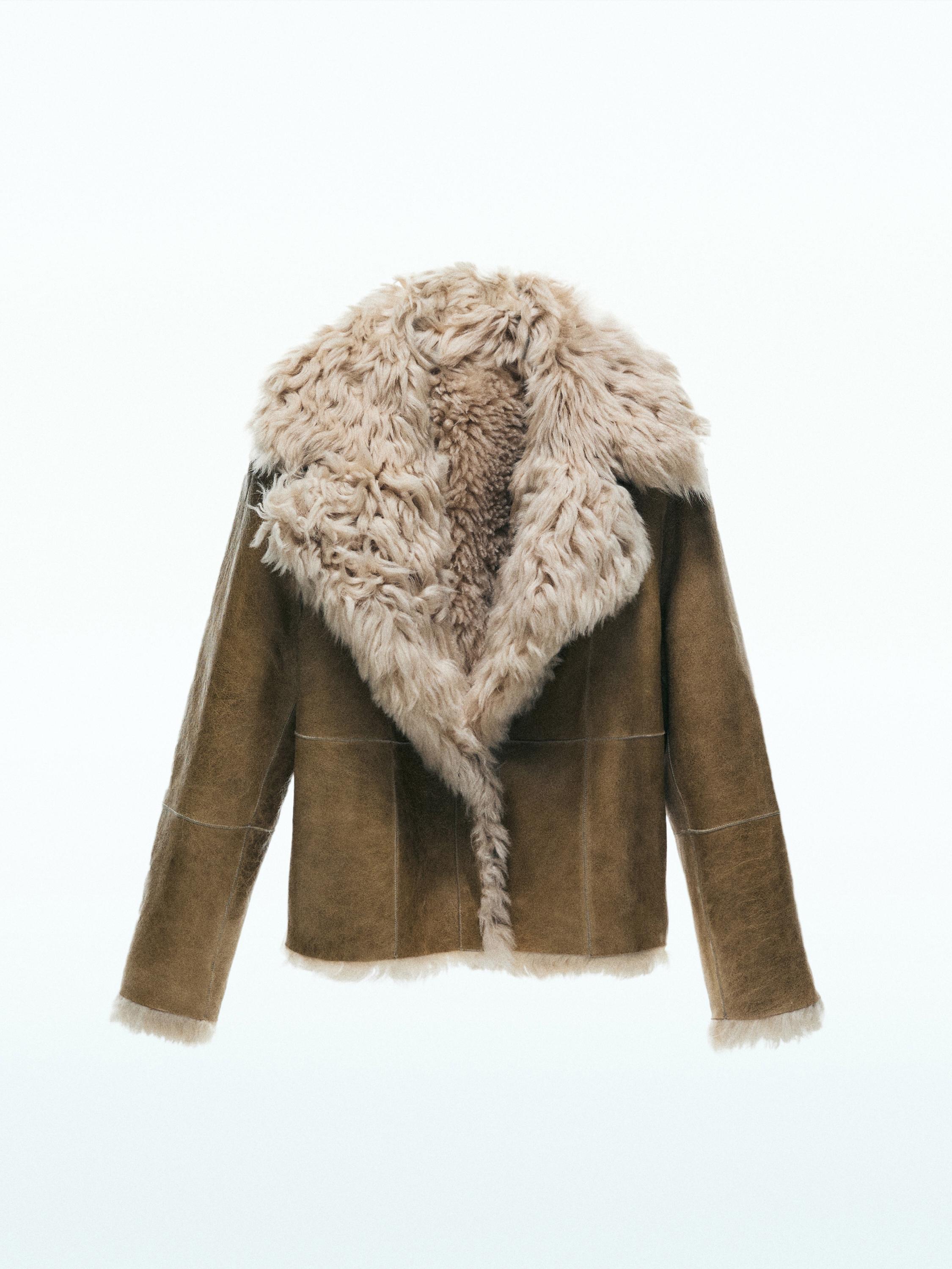 Short leather coat with fur - STUDIO — CREAM