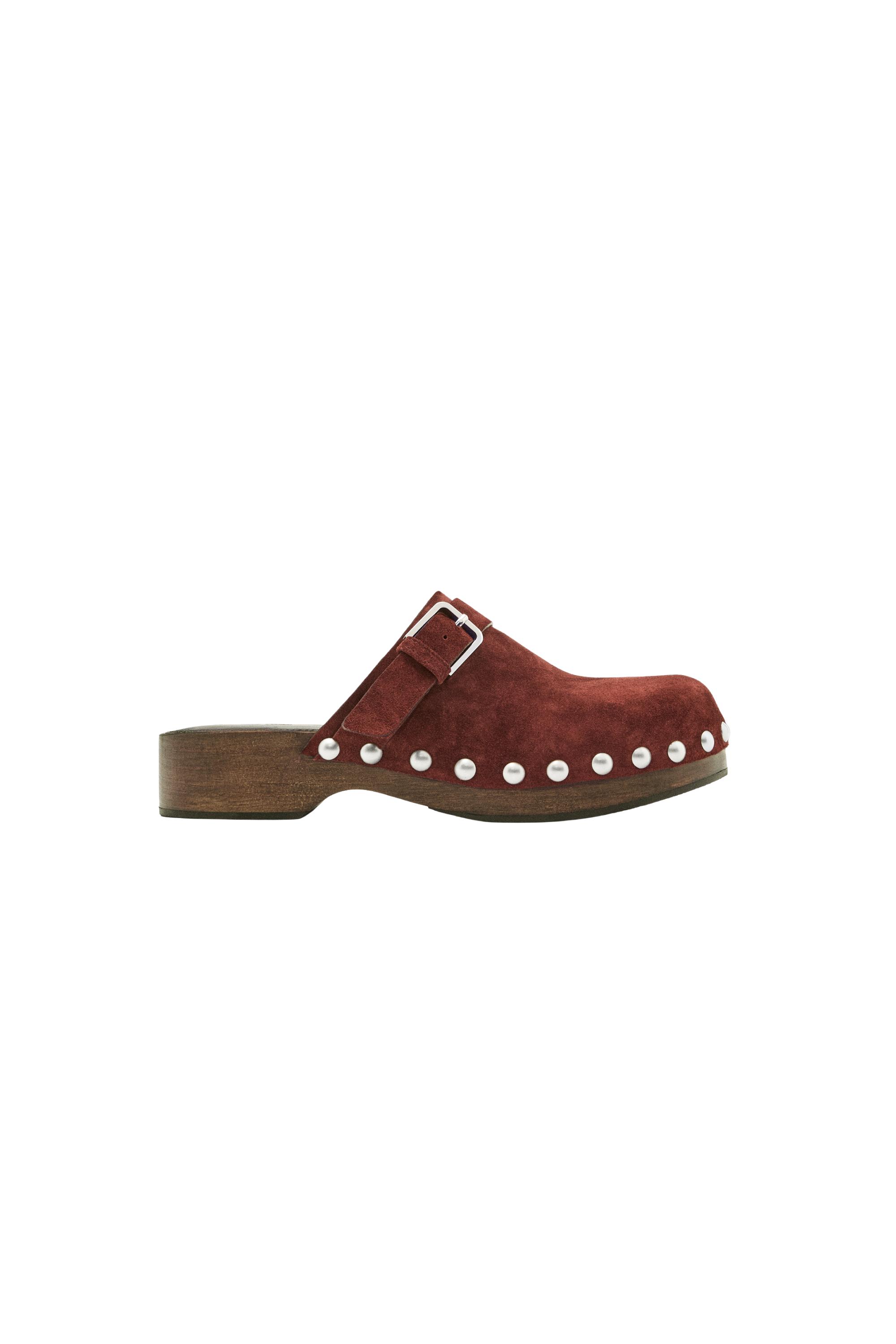 Leather clogs with buckle — TERRA-COTTA