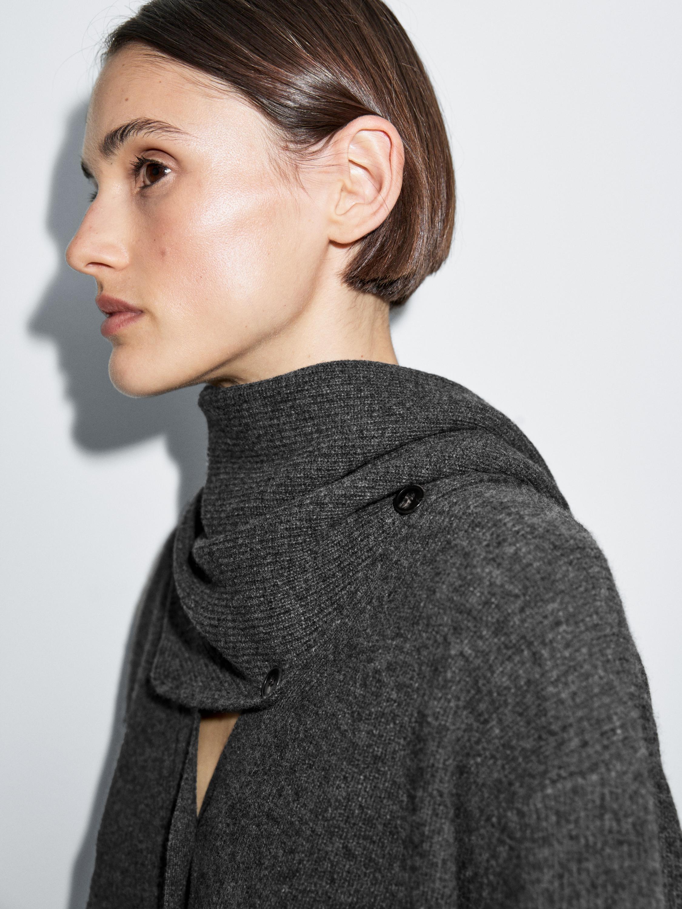 100% wool cardigan with scarf detail