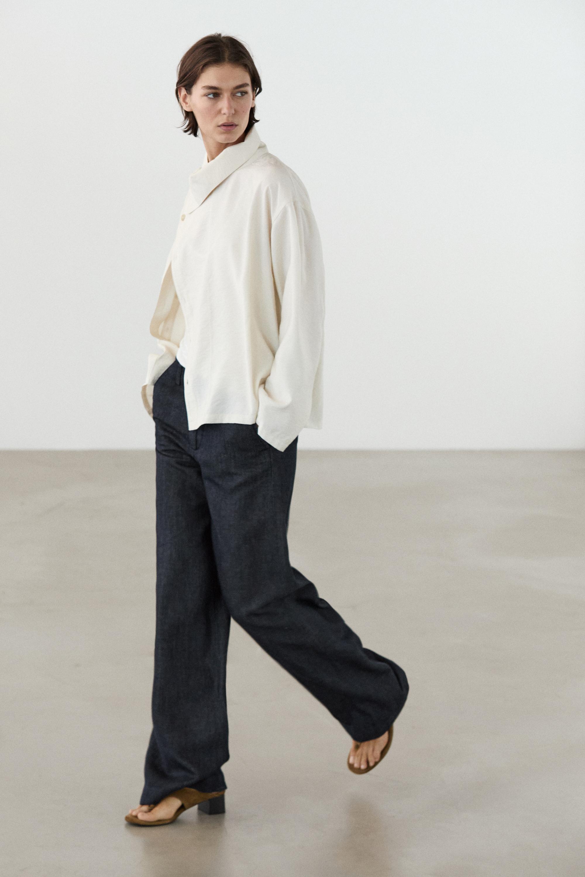 Flowing shirt with asymmetric buttons — BEIGE