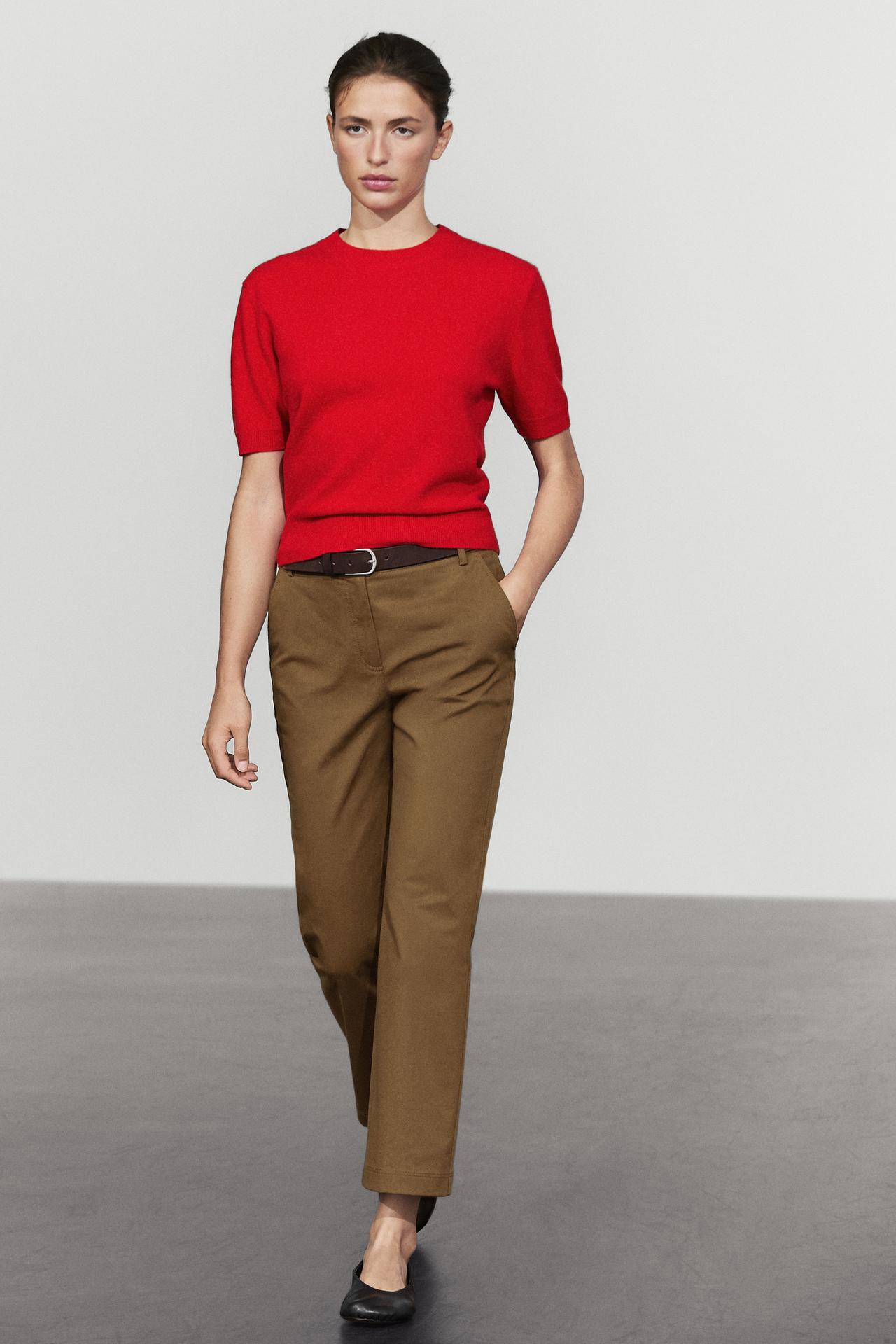 Short sleeve wool blend knit sweater — RED