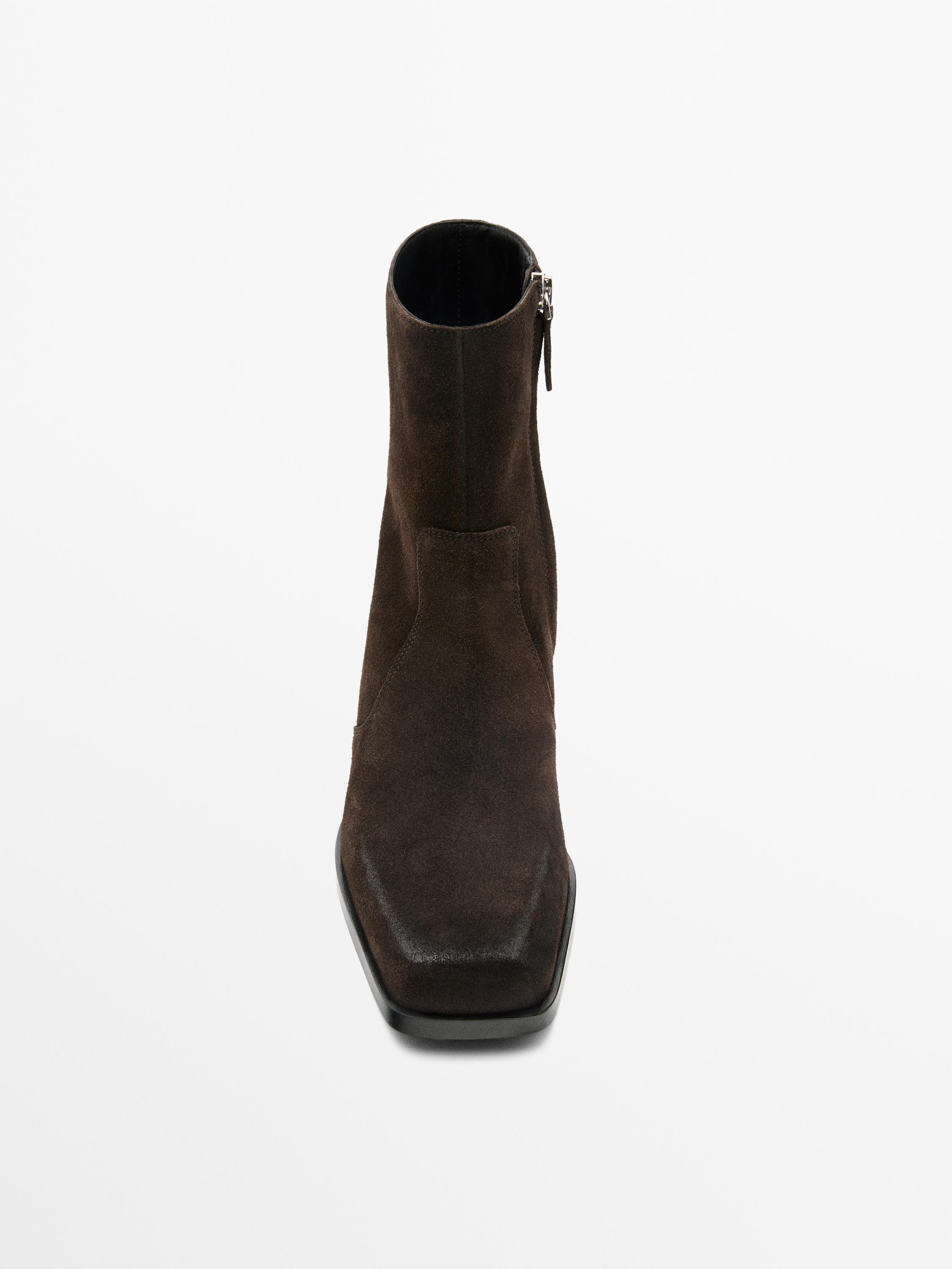 Brushed split leather ankle boots — BROWN