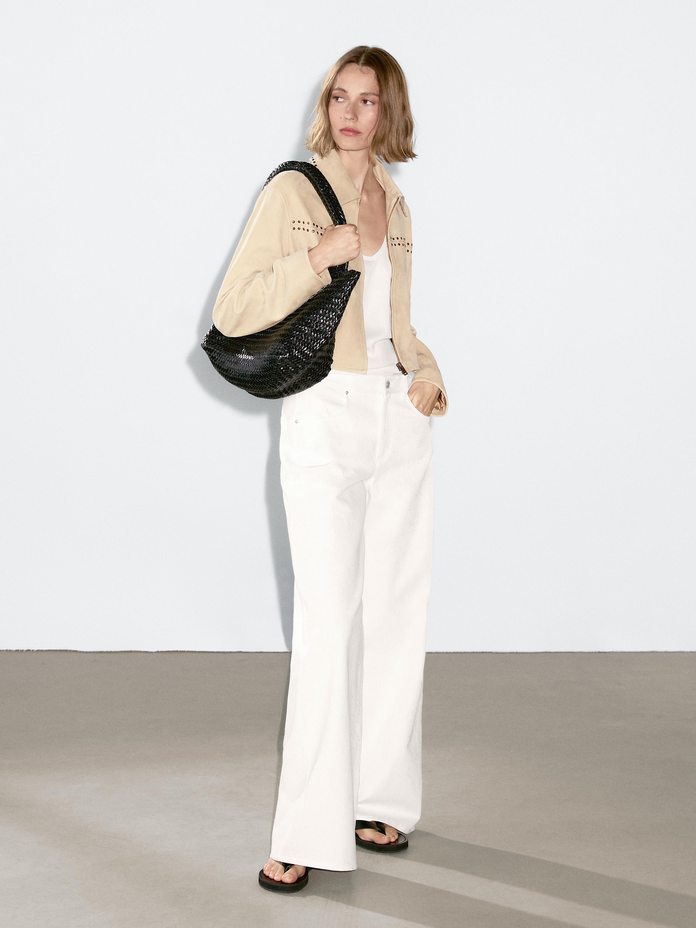 Short leather jacket with stud details
