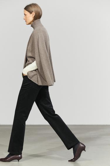 100% cashmere knit cape with wrap detail — DARK KHAKI 5