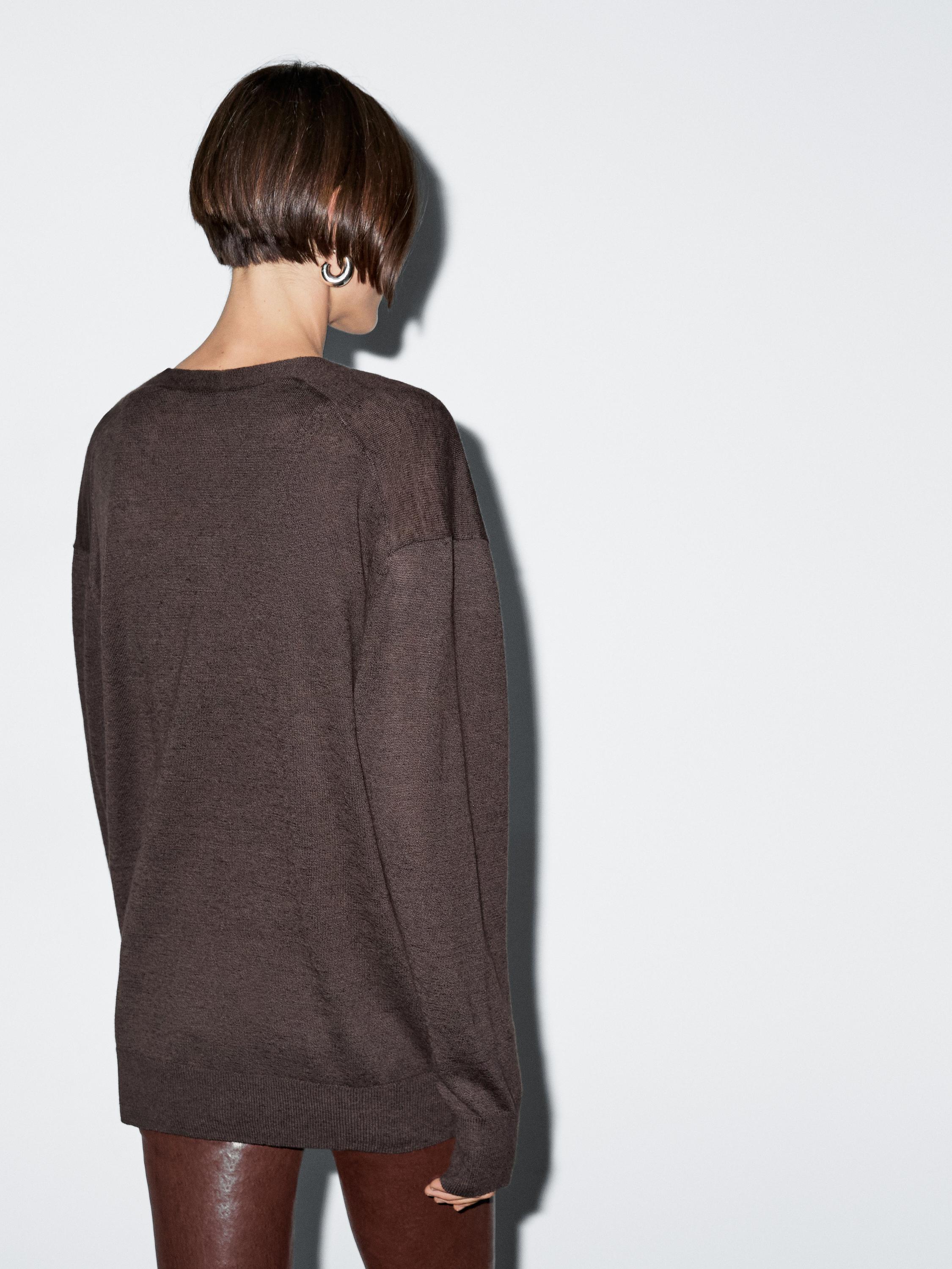 Langer Strickcardigan aus Leinenmischgewebe