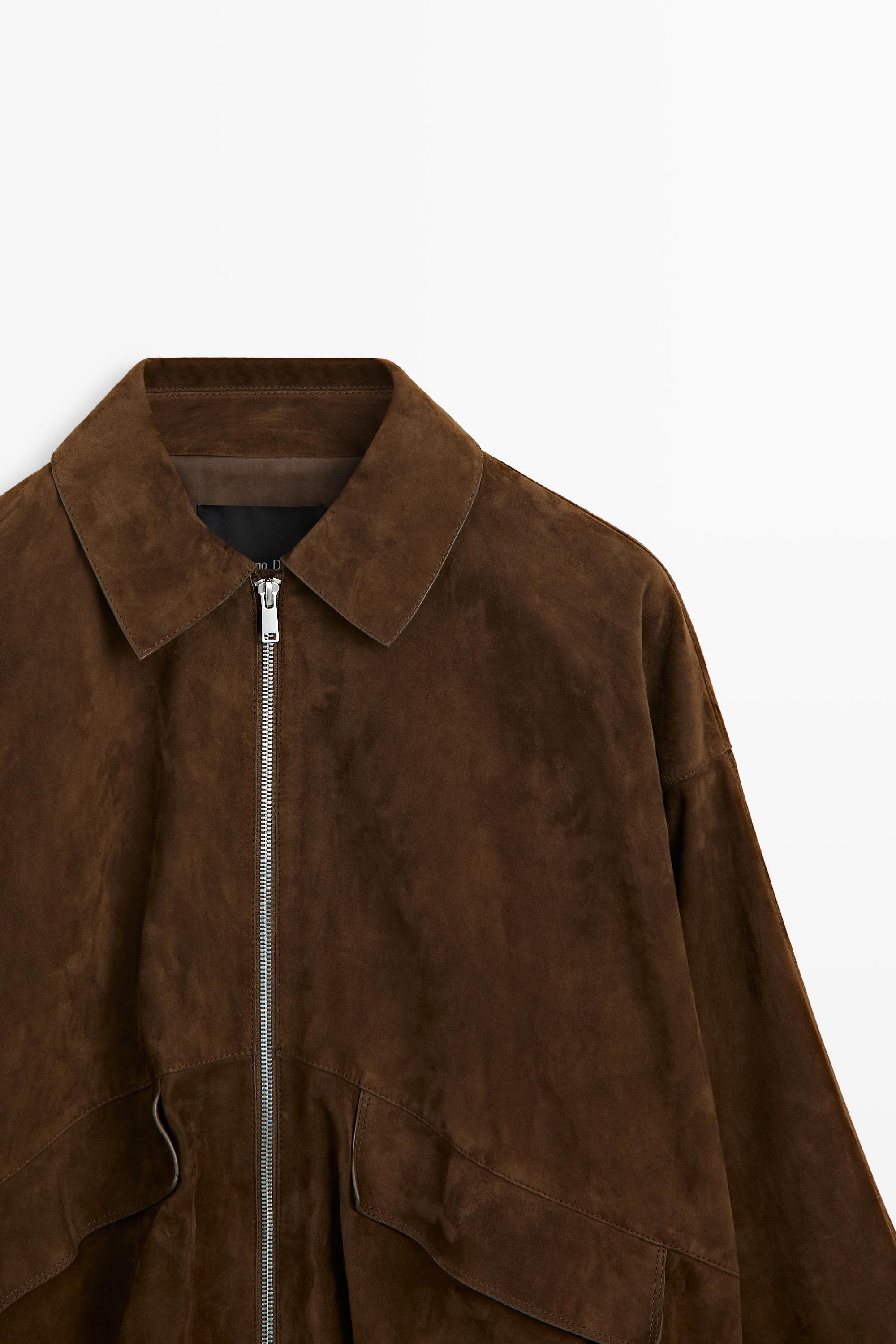 Oversize suede leather bomber jacket — BROWN