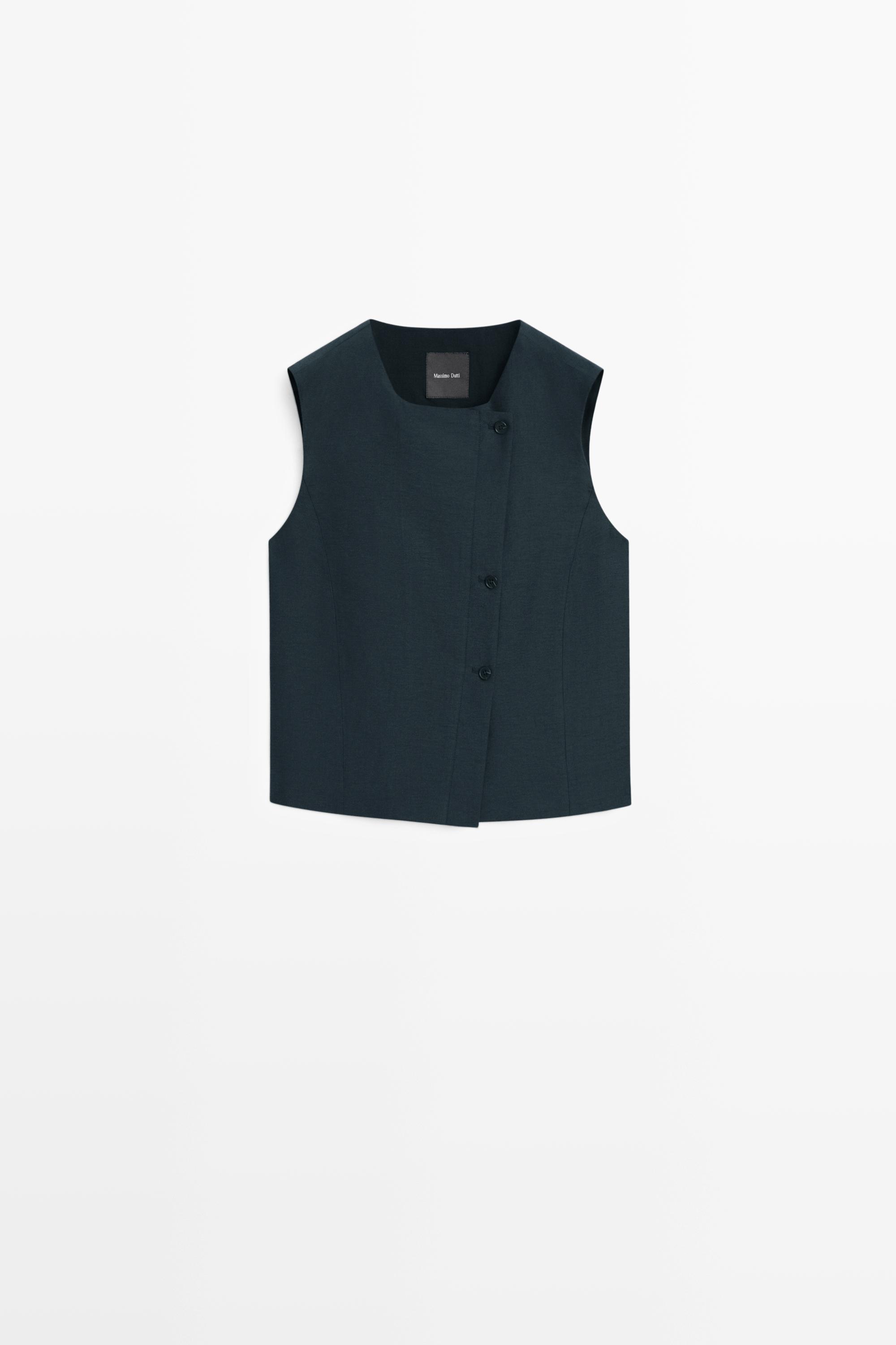Asymmetrical button linen vest