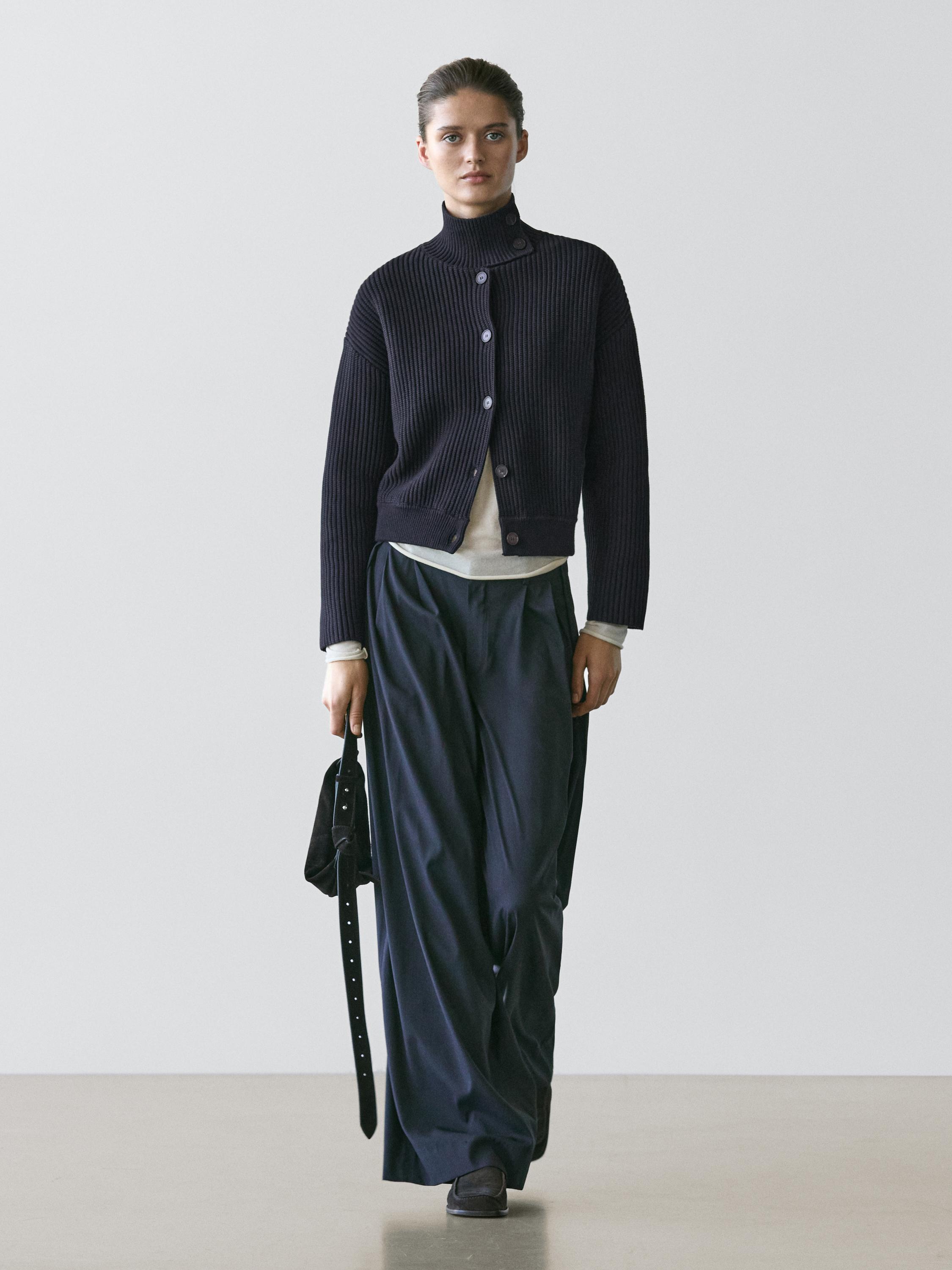 Pleated wool blend trousers — NAVY BLUE
