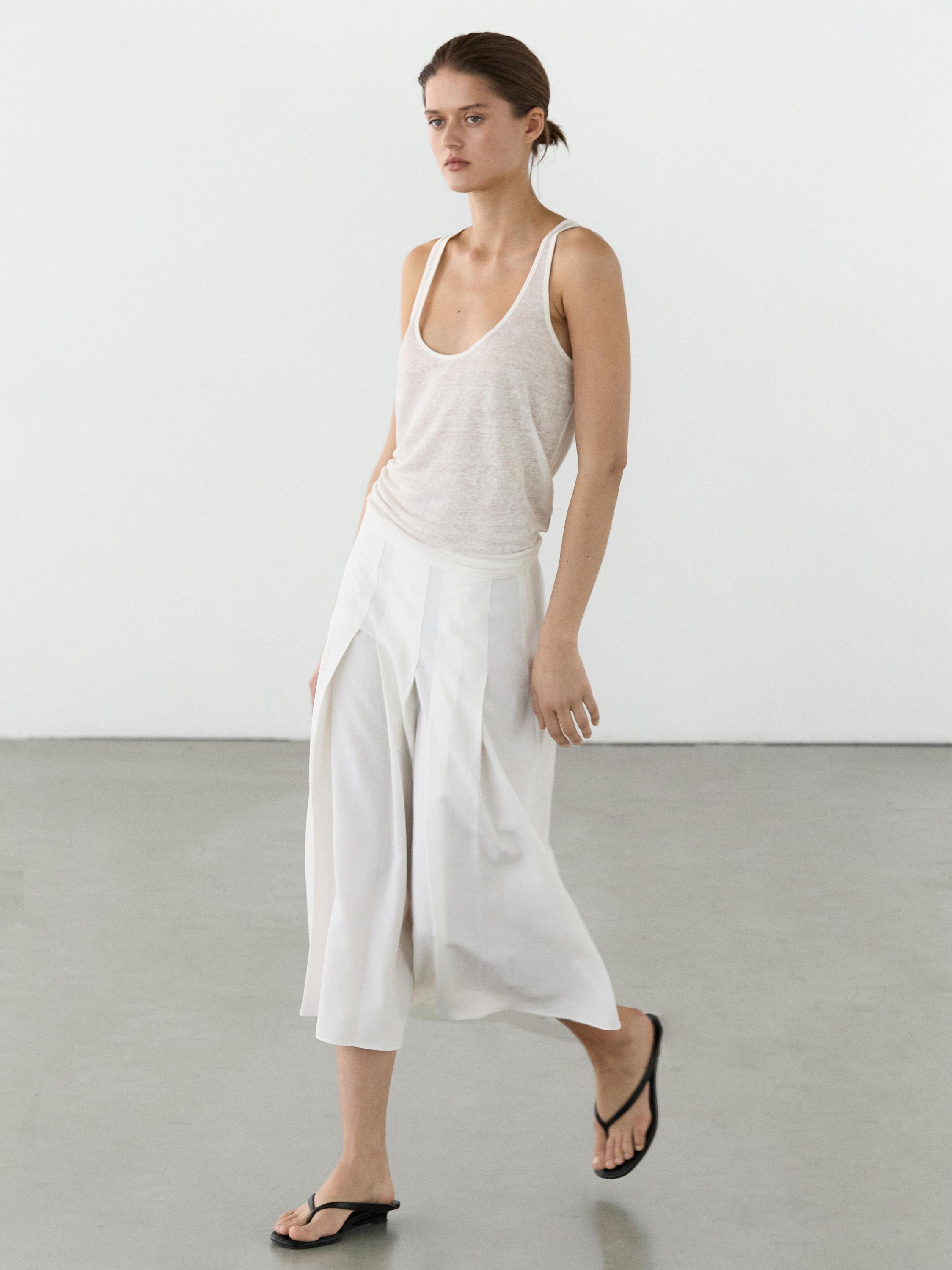 Midi skirt with box pleats — WHITE