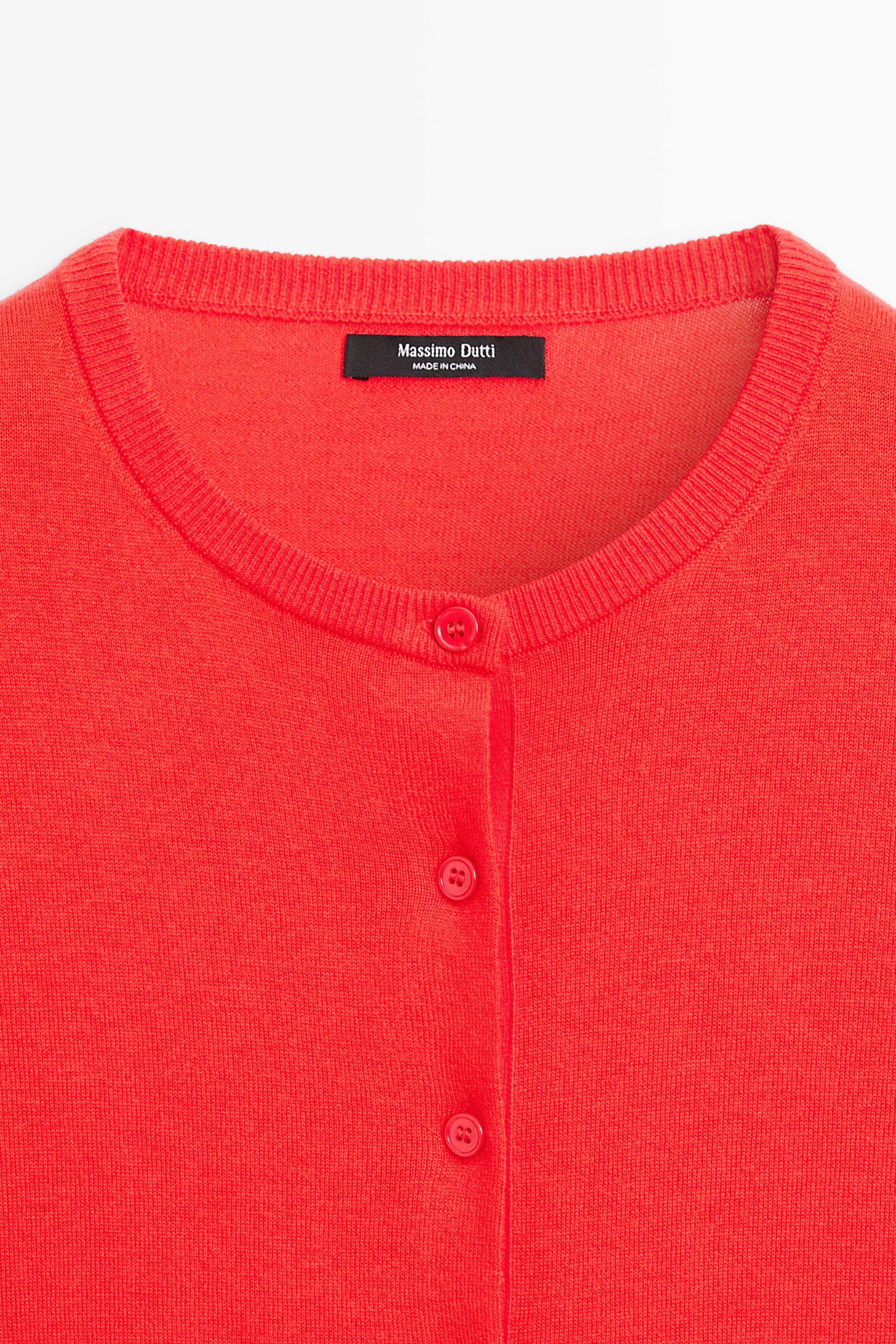 Fine-knit round neck cardigan — ORANGE
